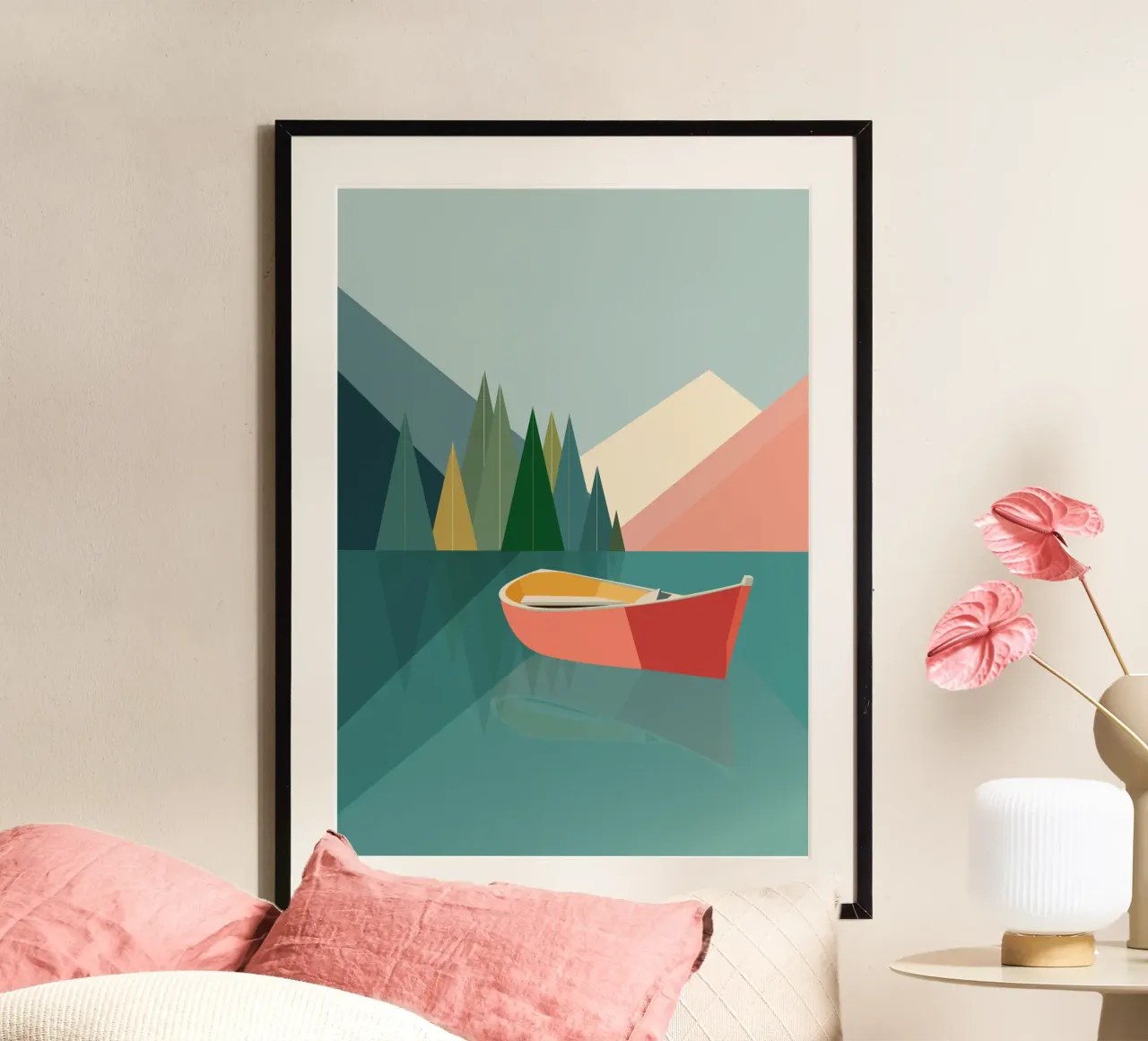 Geometrisches Ruderboot auf Bergsee carta hahnemühle da DARIA IVANOVNA