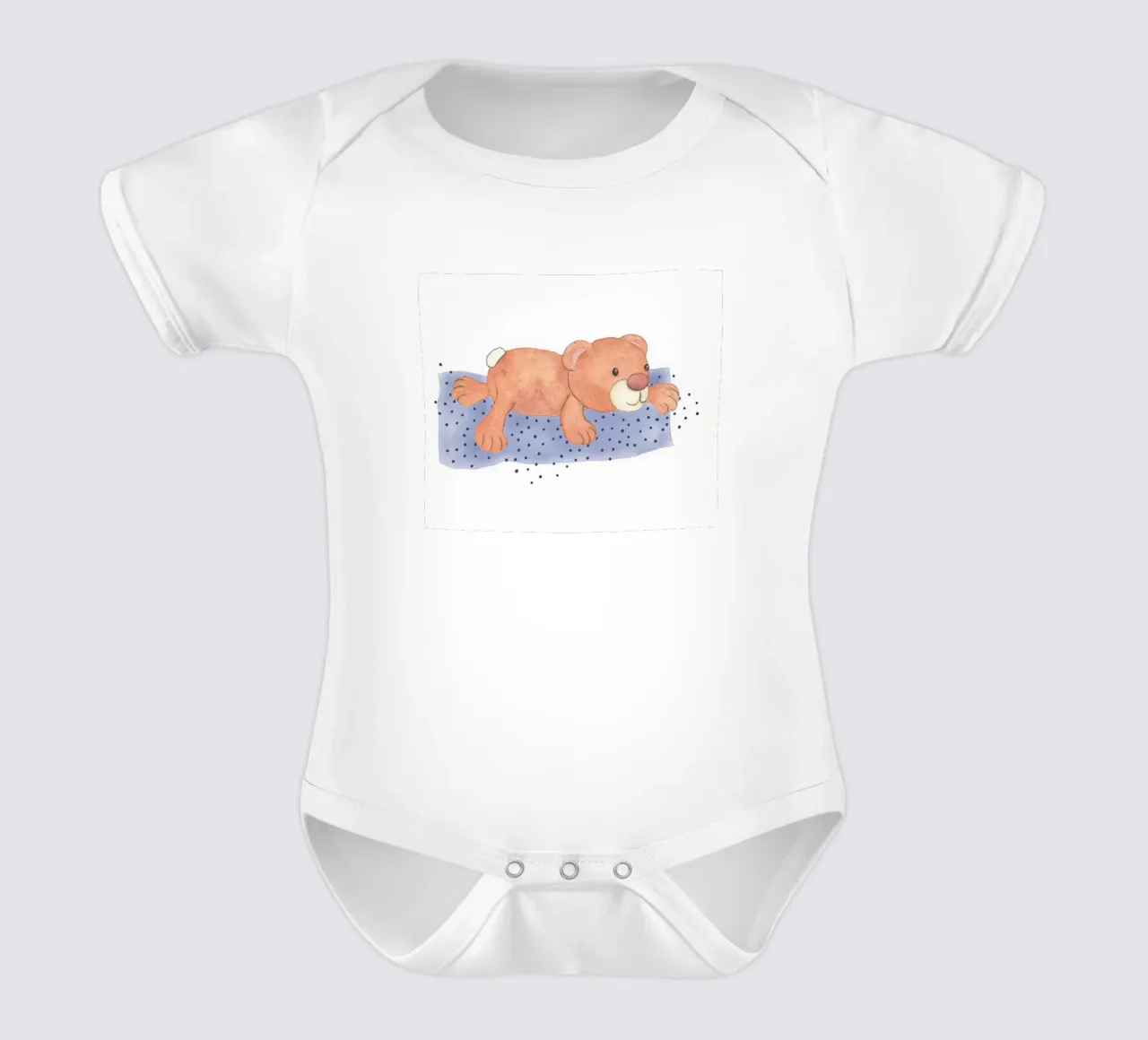 Kuschelbär liegend auf Decke Kurzarm Babybody von Farbwelten