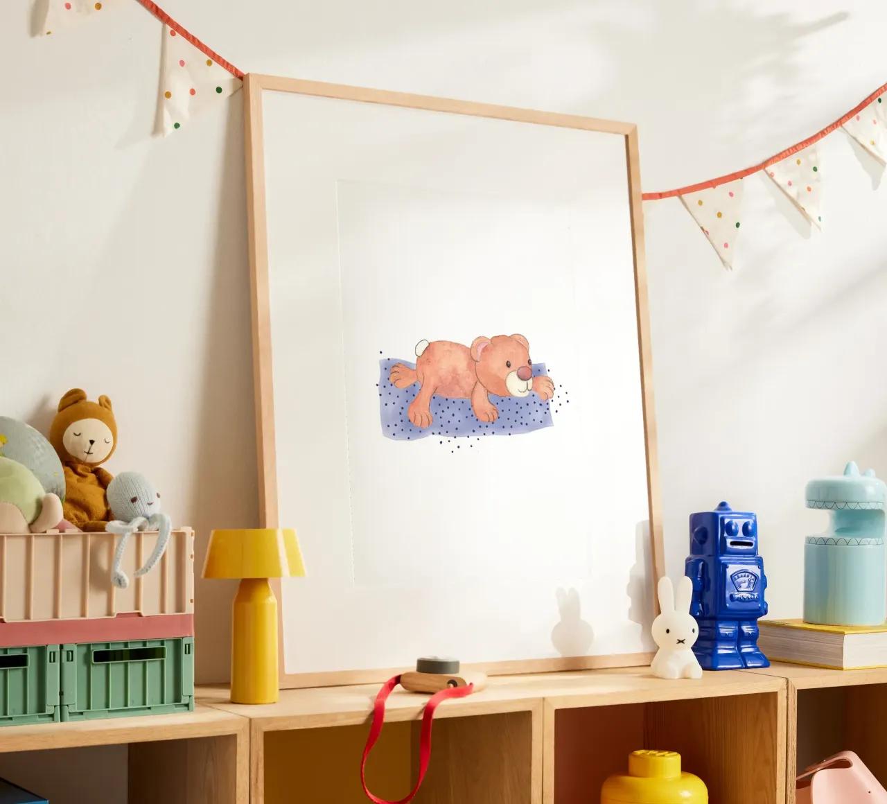Kuschelbär liegend auf Decke Hahnemühle von Farbwelten
