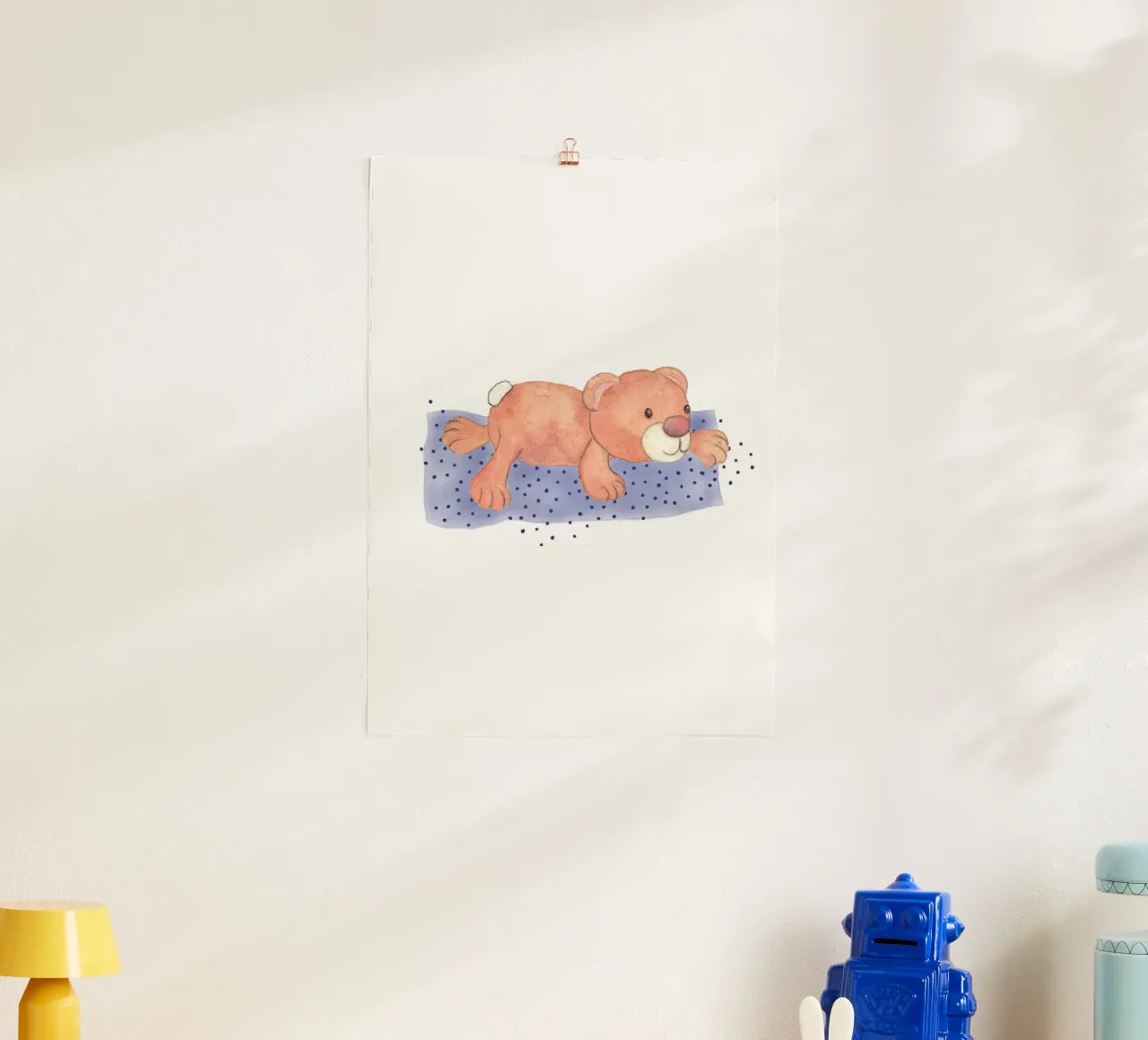 Kuschelbär liegend auf Decke Hahnemühle von Farbwelten