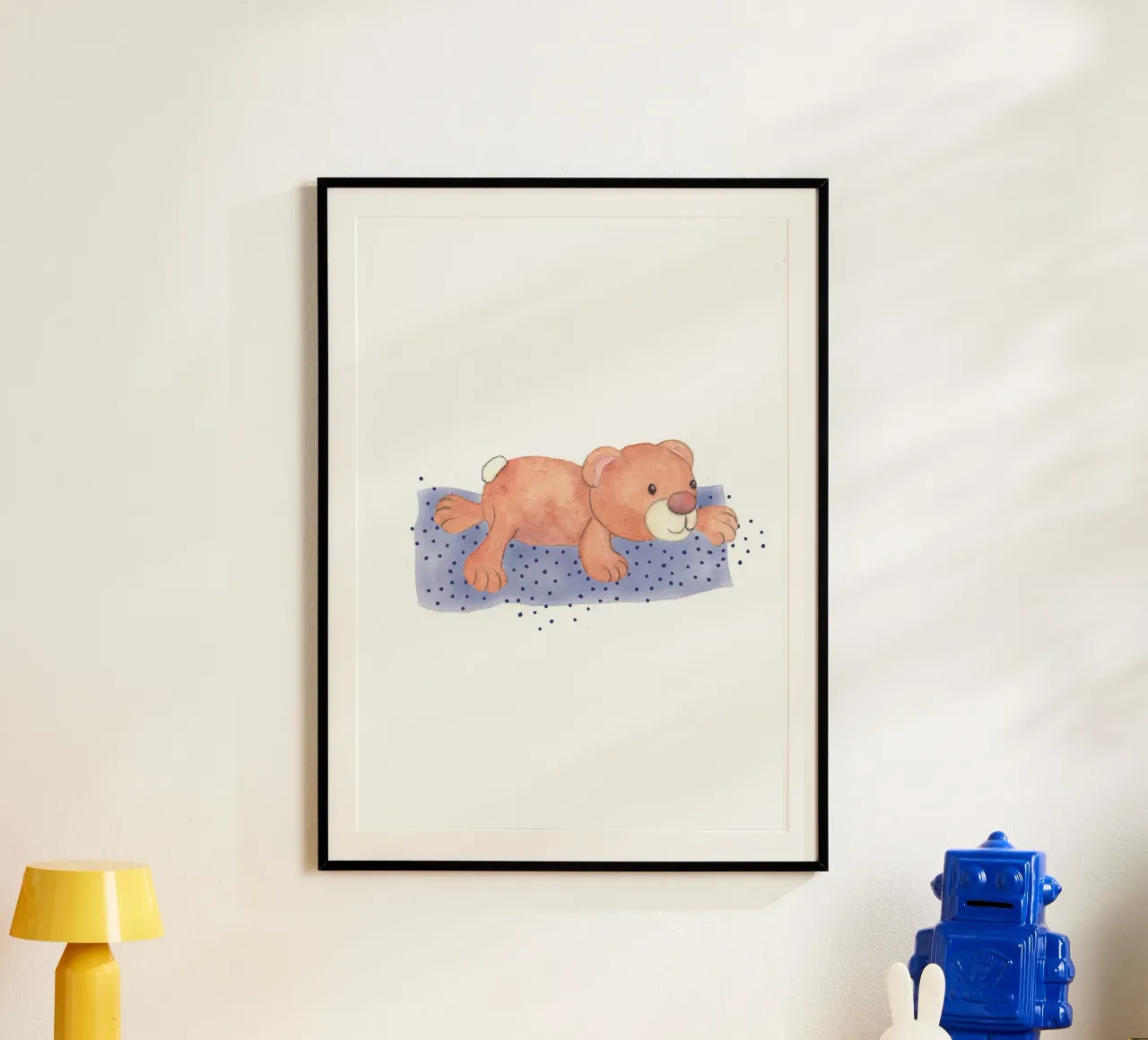 Kuschelbär liegend auf Decke Hahnemühle von Farbwelten