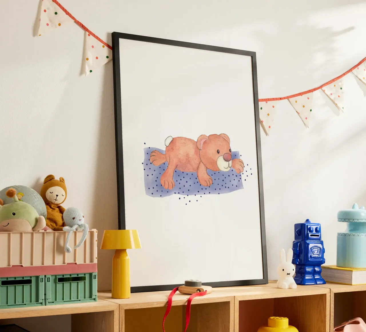 Kuschelbär liegend auf Decke Hahnemühle von Farbwelten