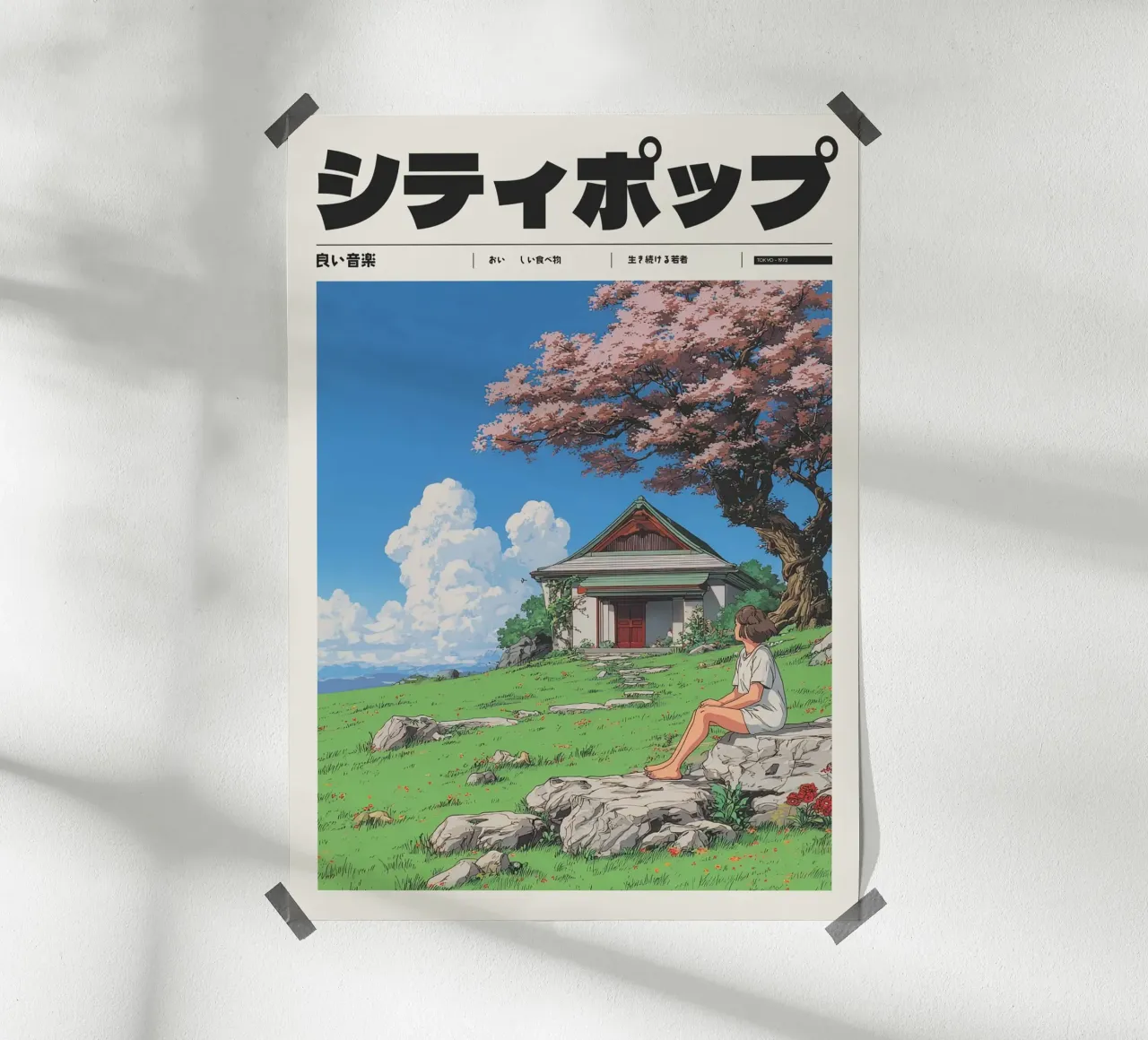 Ragazza Anime Lo-fi giapponese in fiore di ciliegio carta hahnemühle da Bakara