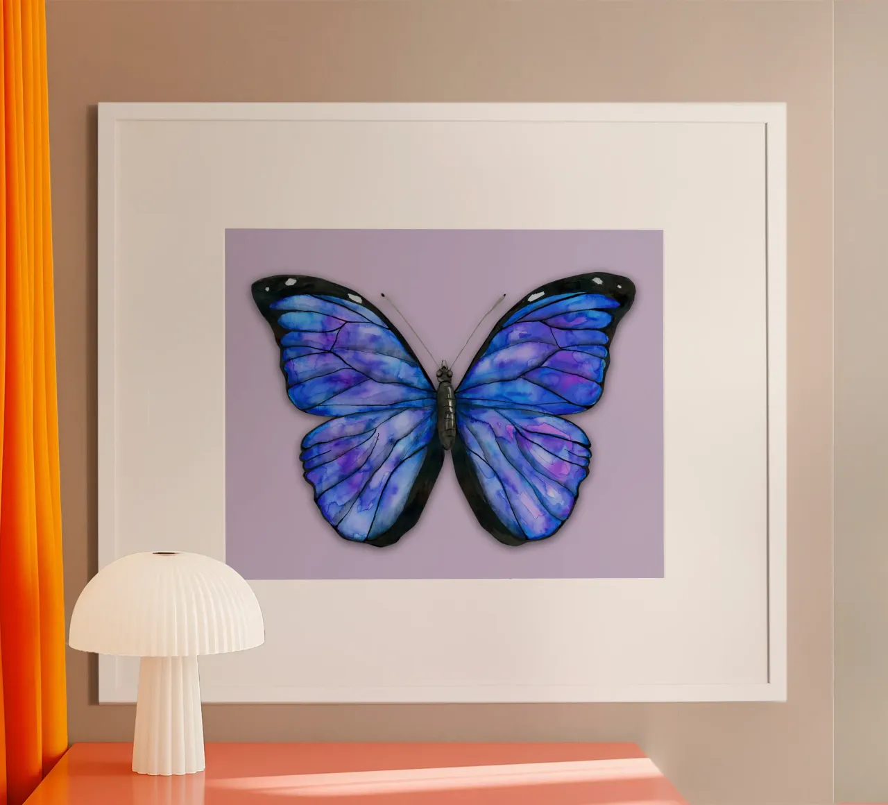 Farfalla Morpho menelaus acquerello poster con telaio in alluminio da BwiseLizzy