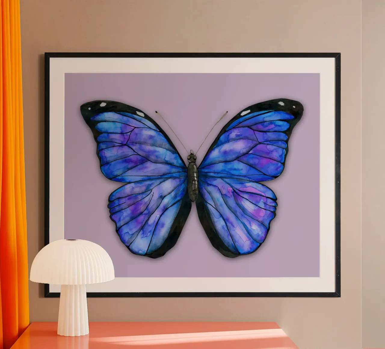 Farfalla Morpho menelaus acquerello poster con telaio in alluminio da BwiseLizzy