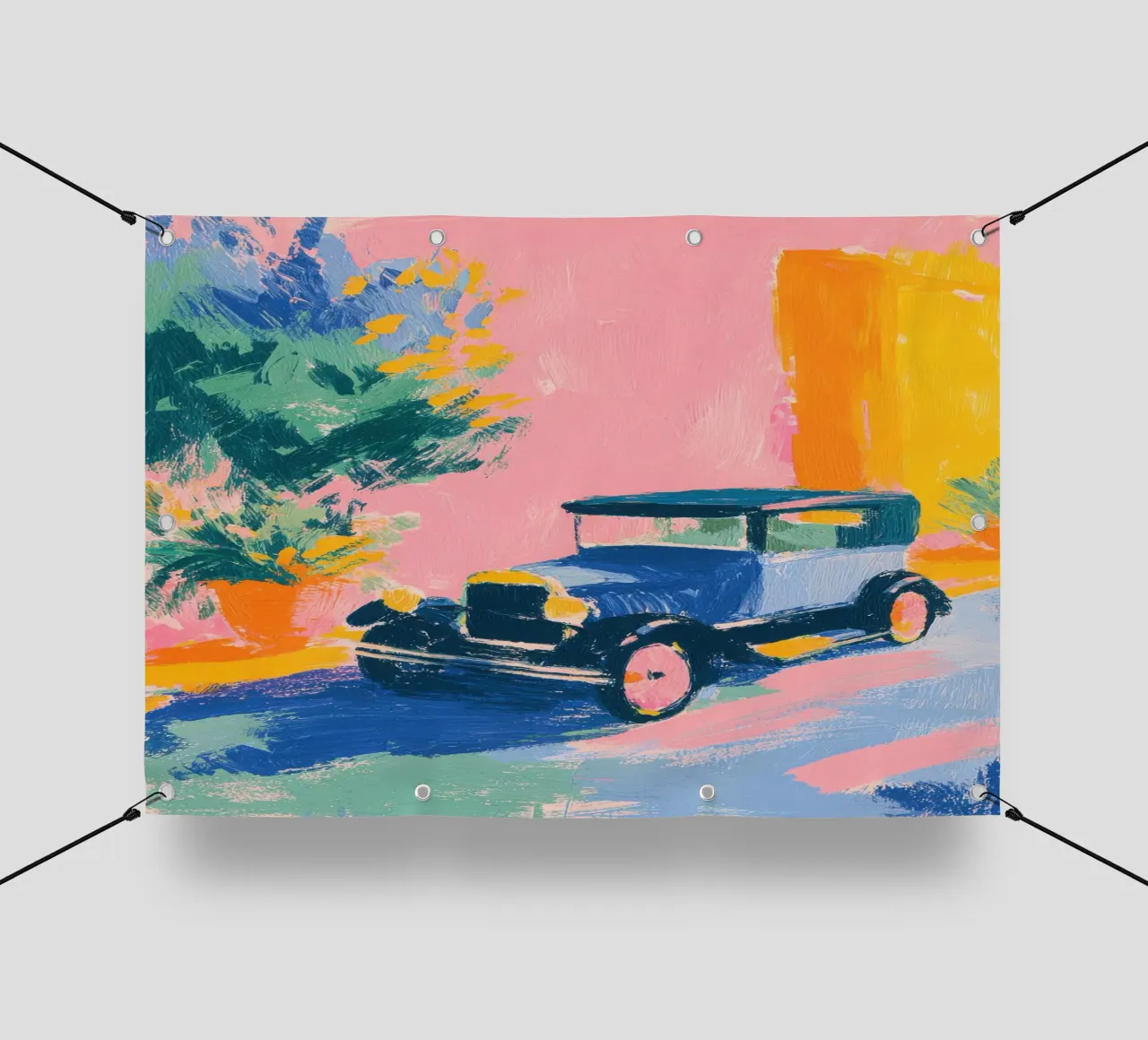 Auto d'epoca in colori pastello telo in pvc da Nikis Art Studio