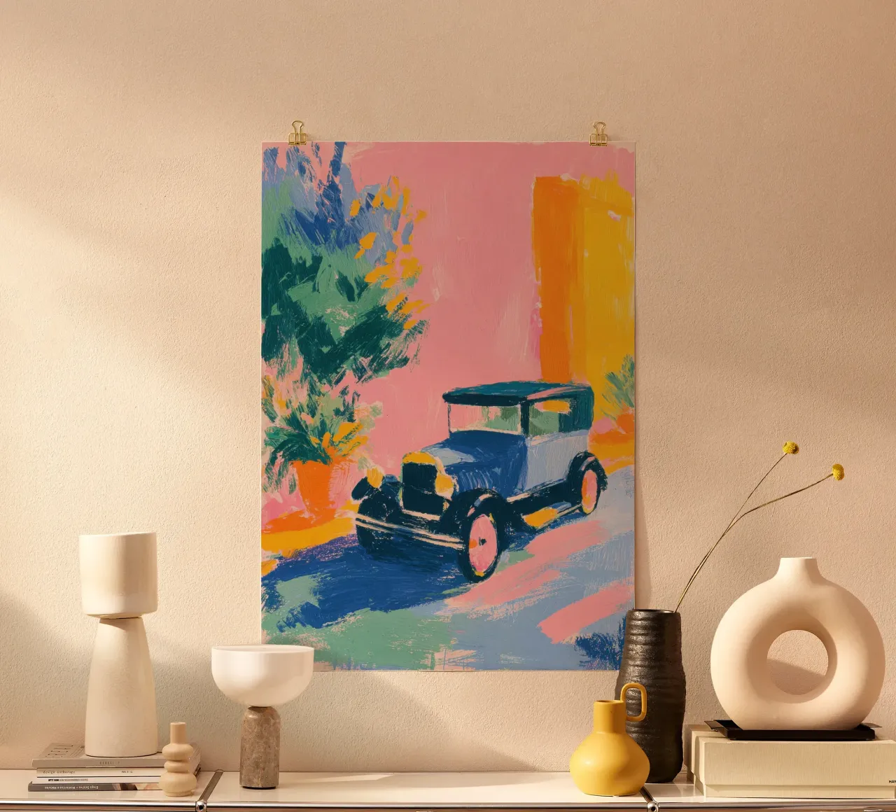 Auto d'epoca in colori pastello carta hahnemühle da Nikis Art Studio