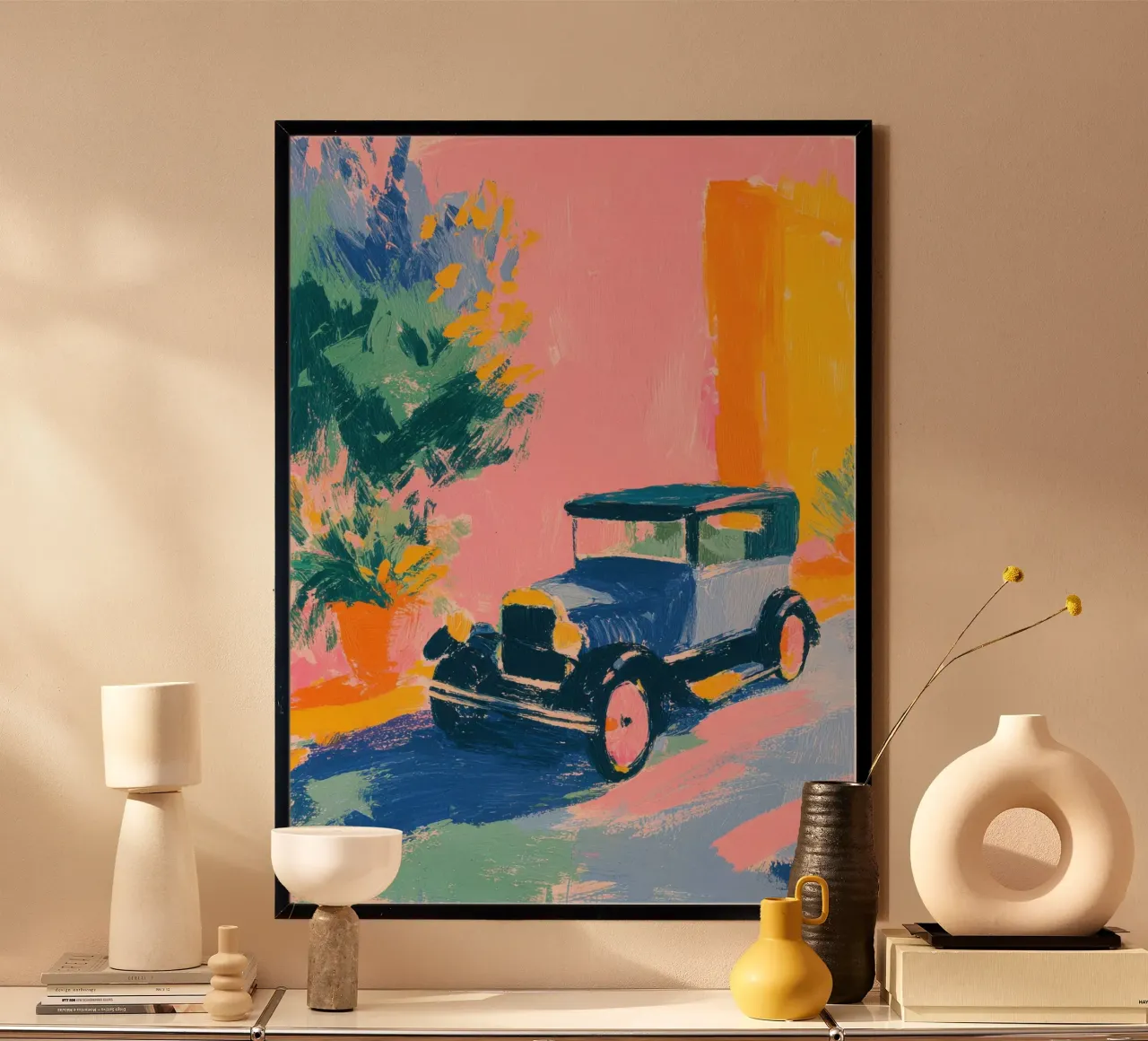 Auto d'epoca in colori pastello carta hahnemühle da Nikis Art Studio