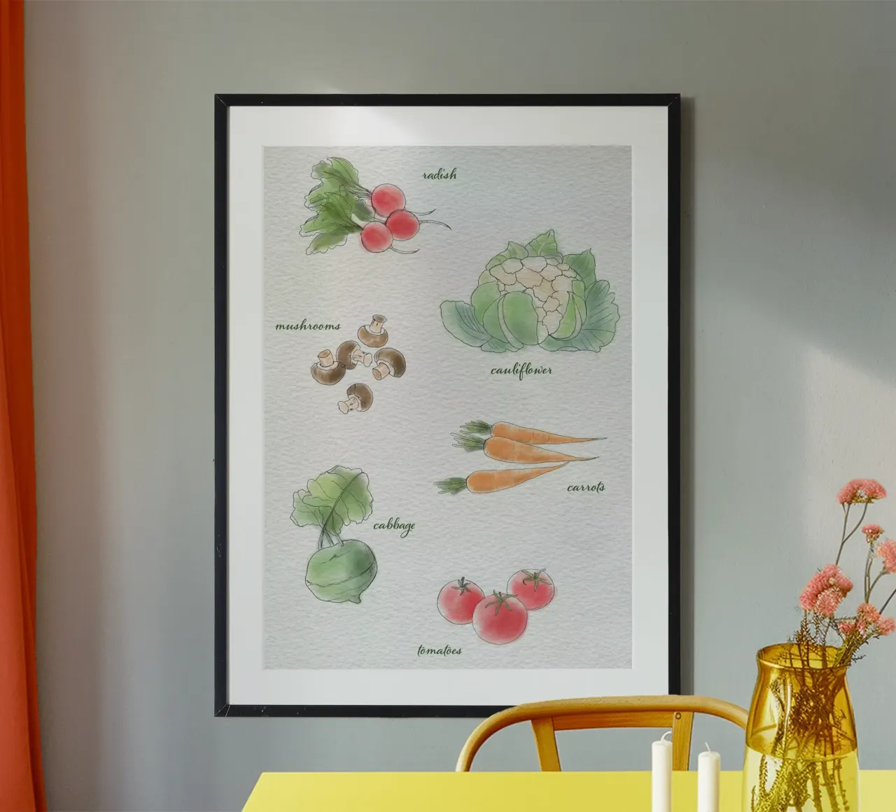 Varietà vegetali disegnate poster con telaio in plastica da Farbwelten