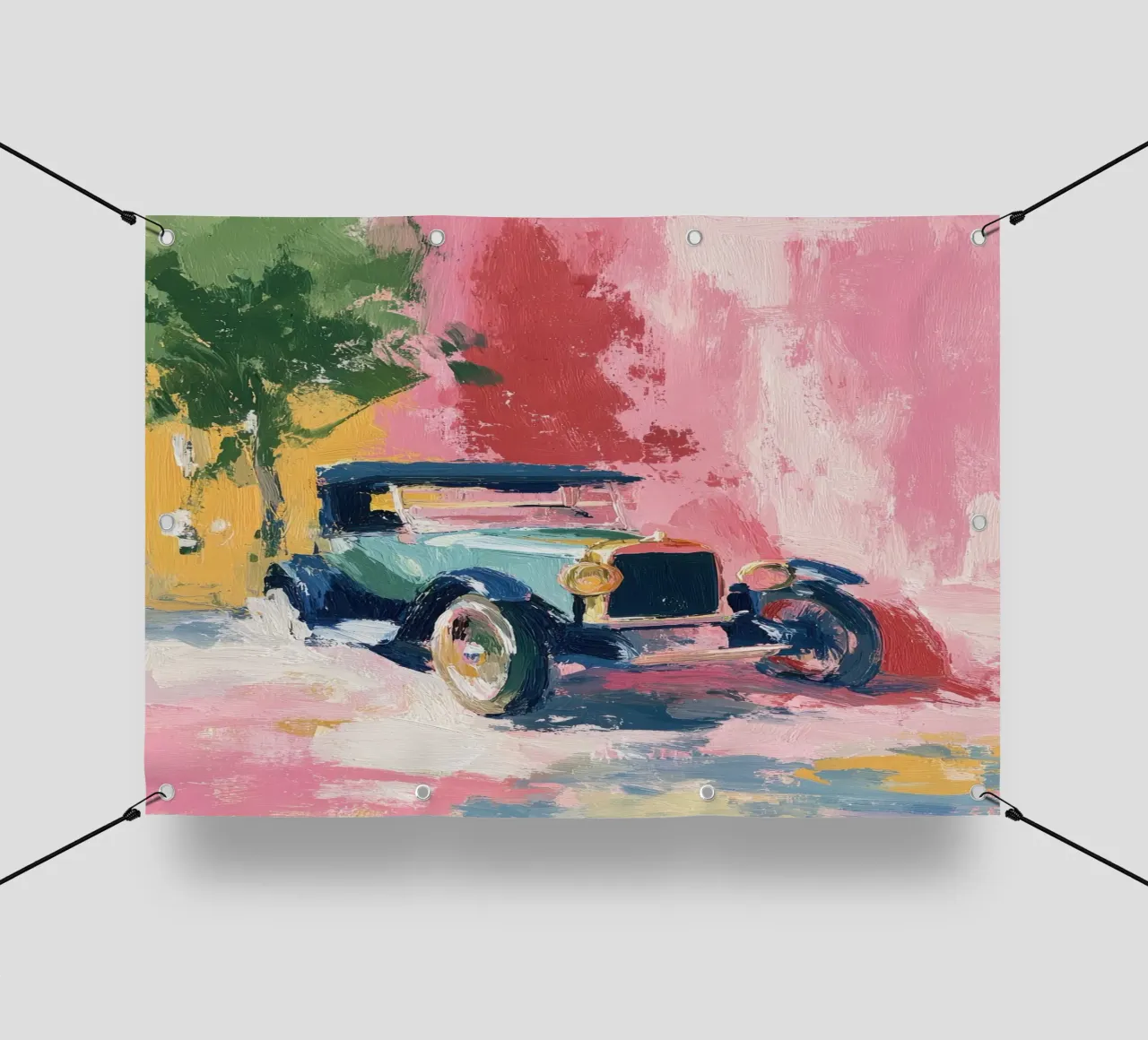 Auto d'epoca in colori pastello telo in pvc da Nikis Art Studio