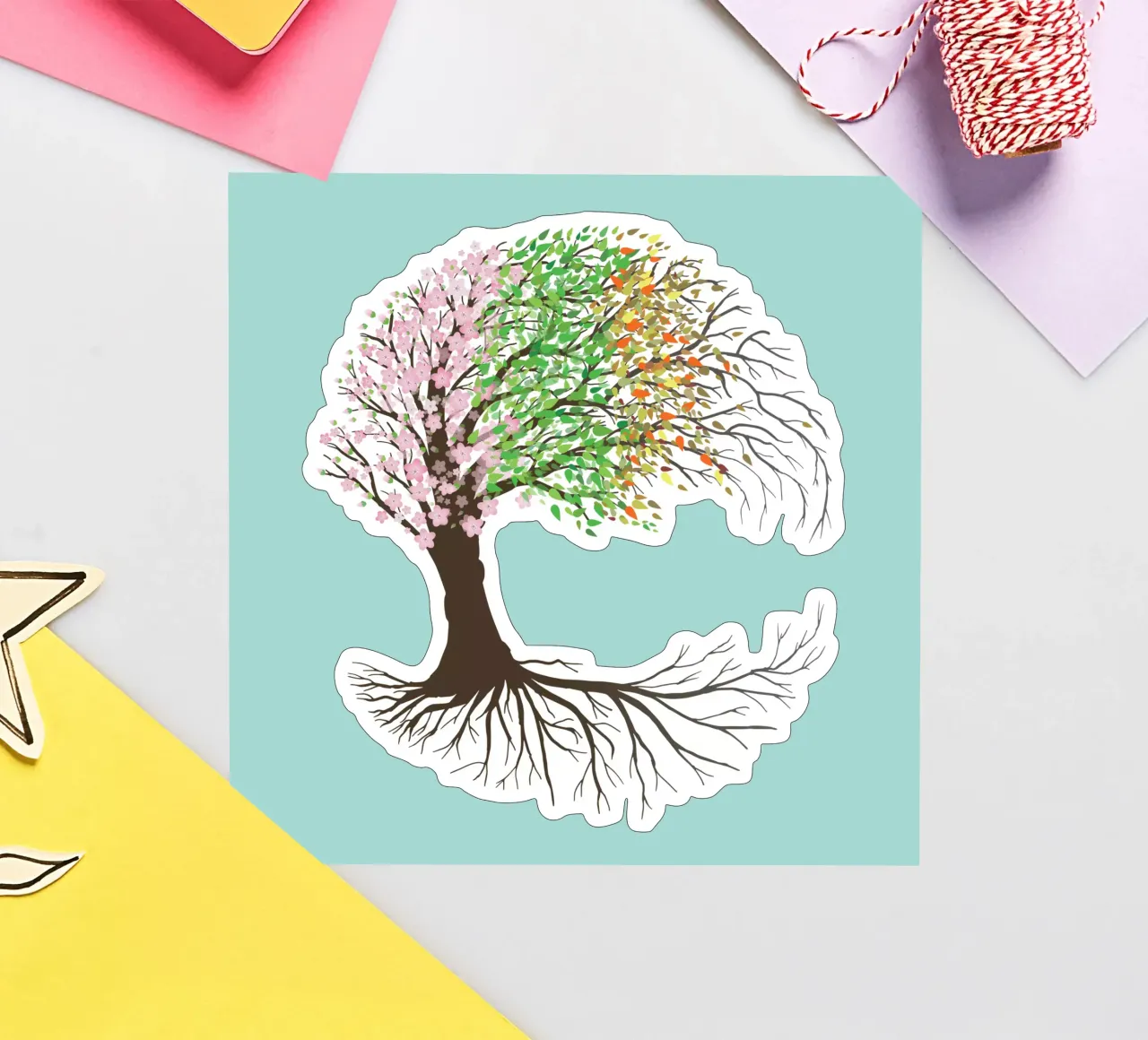 Vier Jahreszeiten Yggdrasil oder Baum des Lebens Sticker von BwiseLizzy