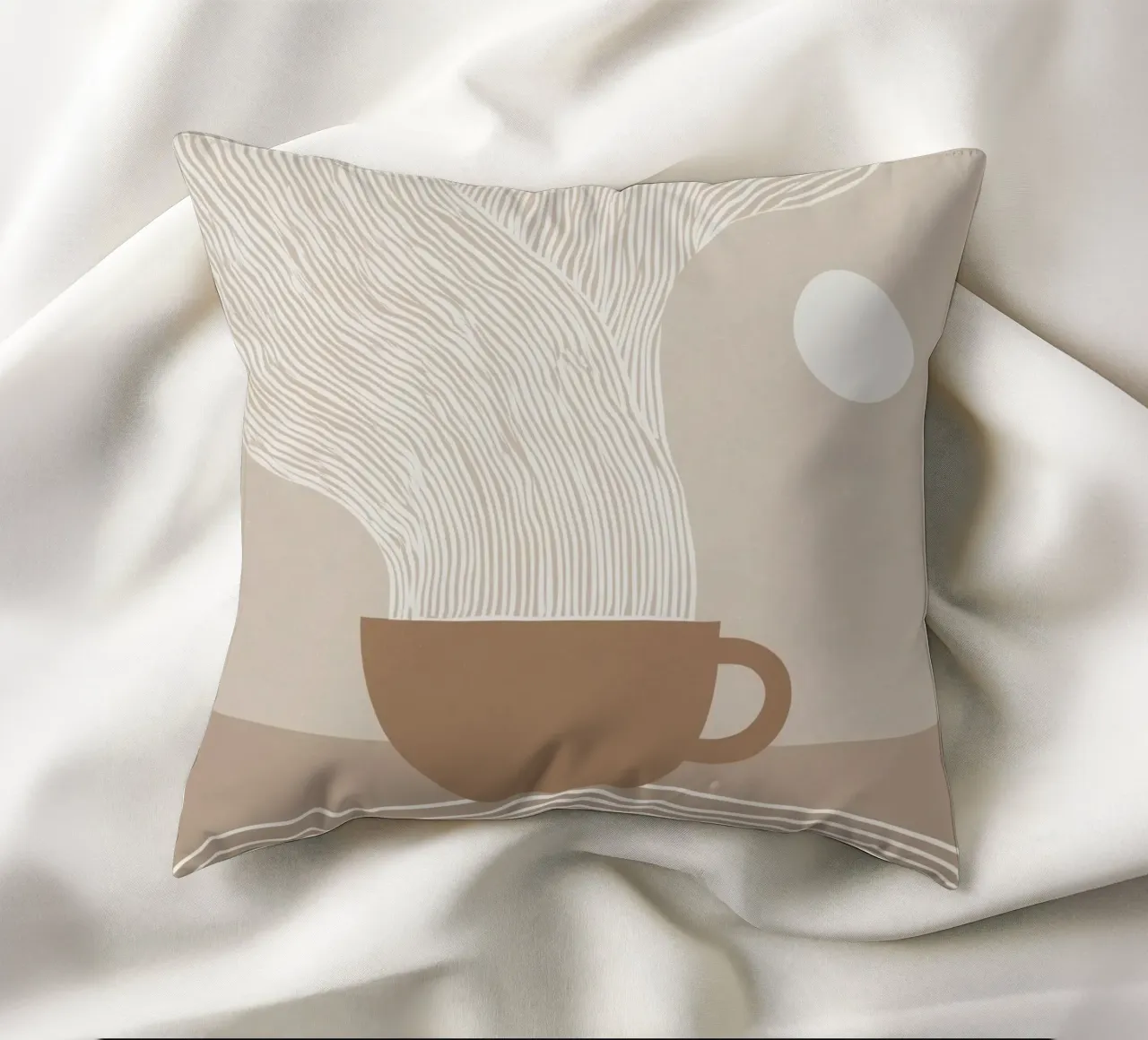 Zen latte | Line art bianca su beige cuscino da Autofocus