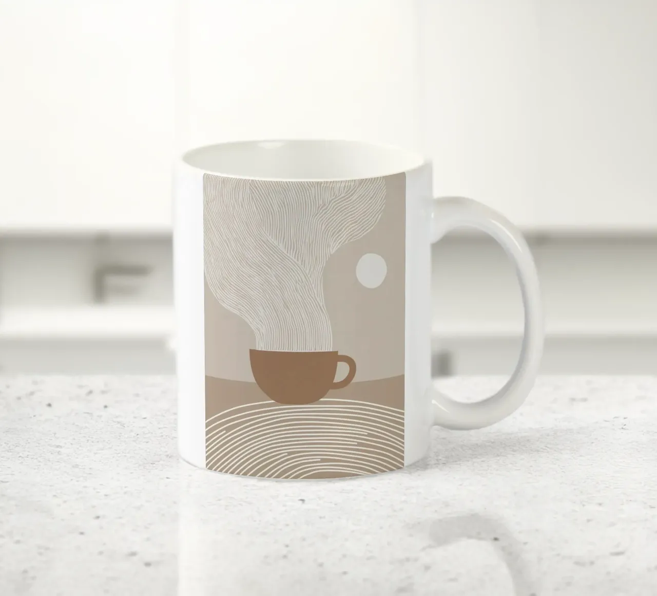 Zen latte | Line art bianca su beige tazza in ceramica da Autofocus