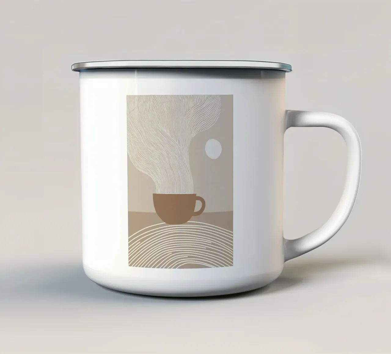 Zen latte | Line art bianca su beige tazza in smalto da Autofocus