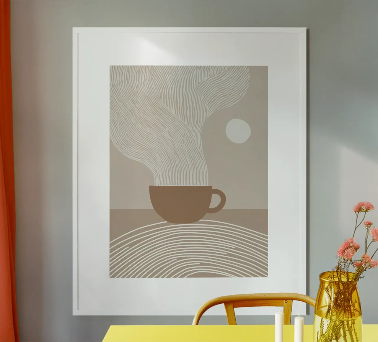 Zen latte | Line art bianca su beige carta hahnemühle da Autofocus
