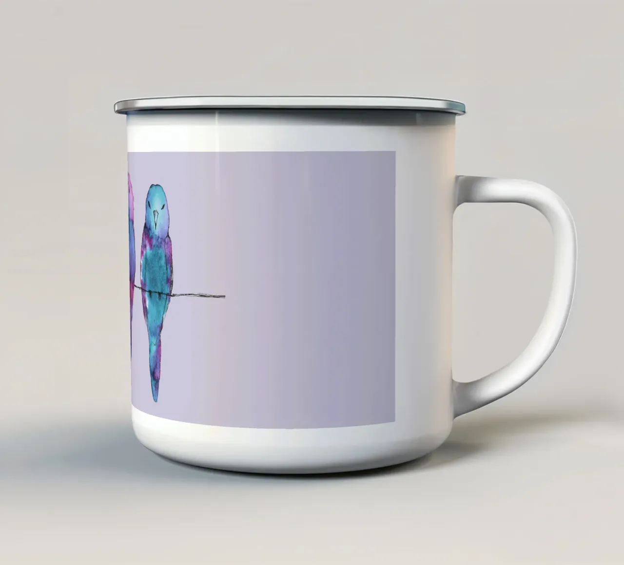 Tre uccelli su un filo tazza in smalto da BwiseLizzy