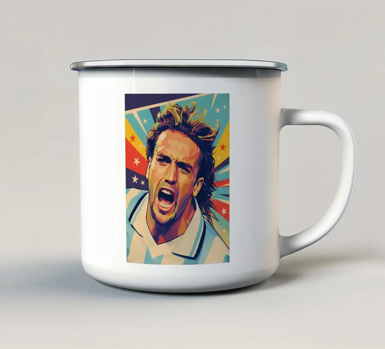 Batistuta vintage pop art tazza in smalto da Hantamrata