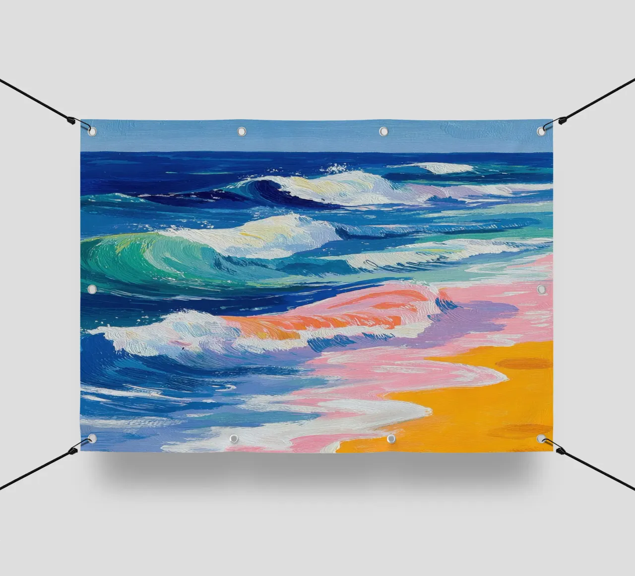 Onde colorate sulla spiaggia telo in pvc da Nikis Art Studio