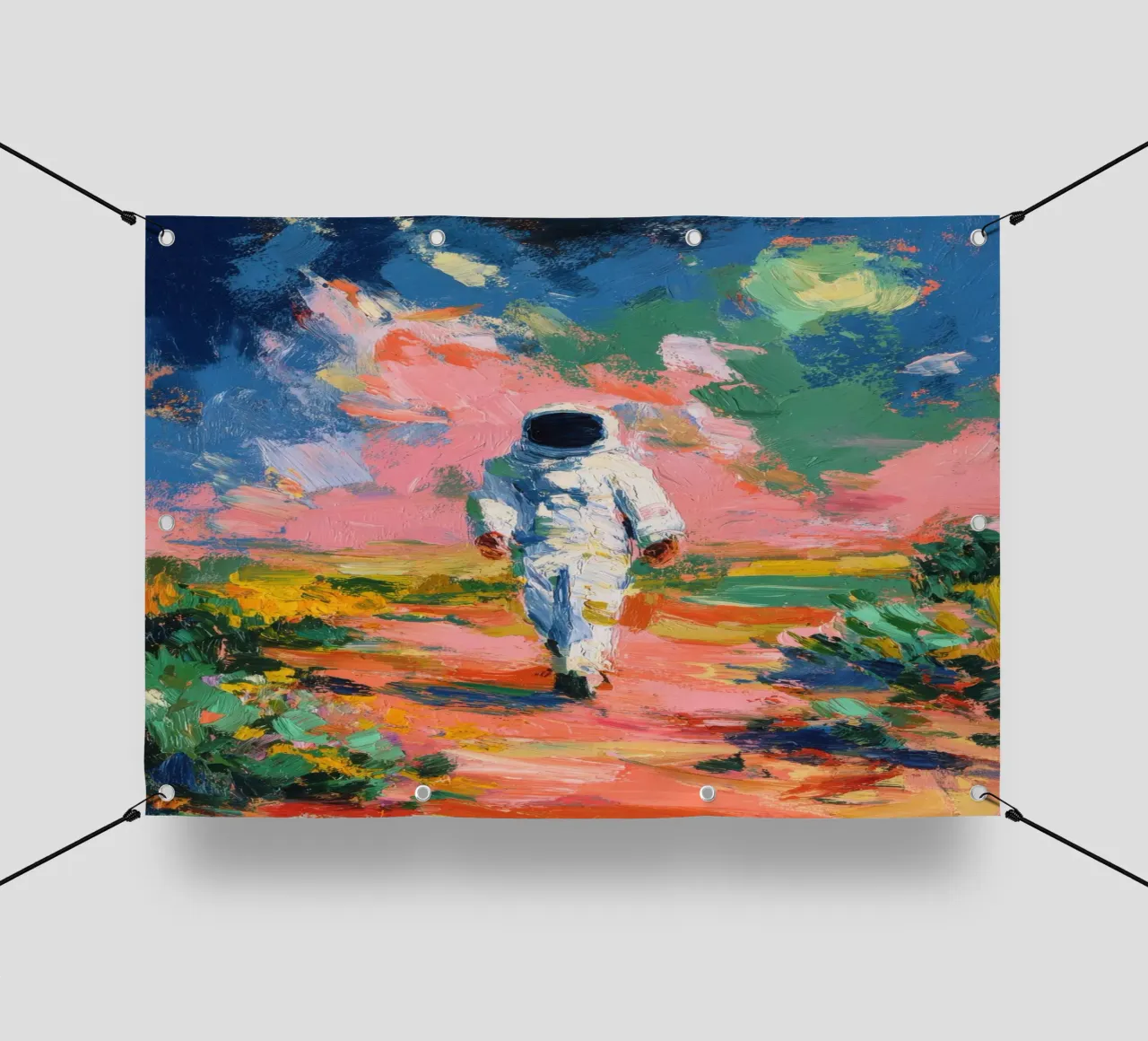 Astronauta in un paesaggio colorato telo in pvc da Nikis Art Studio