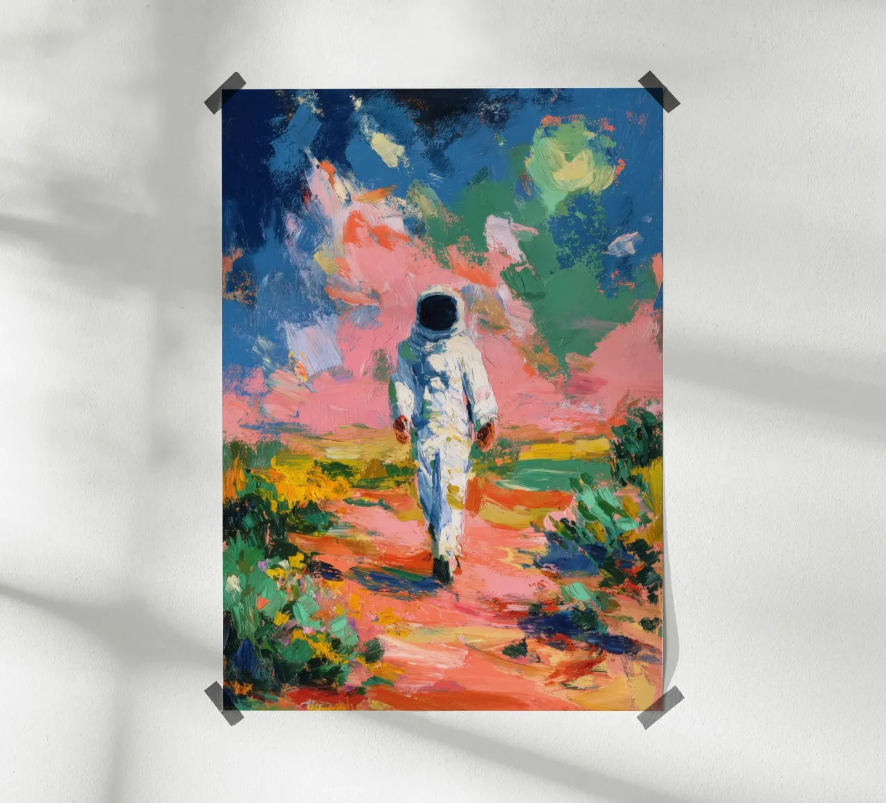 Astronauta in un paesaggio colorato carta hahnemühle da Nikis Art Studio