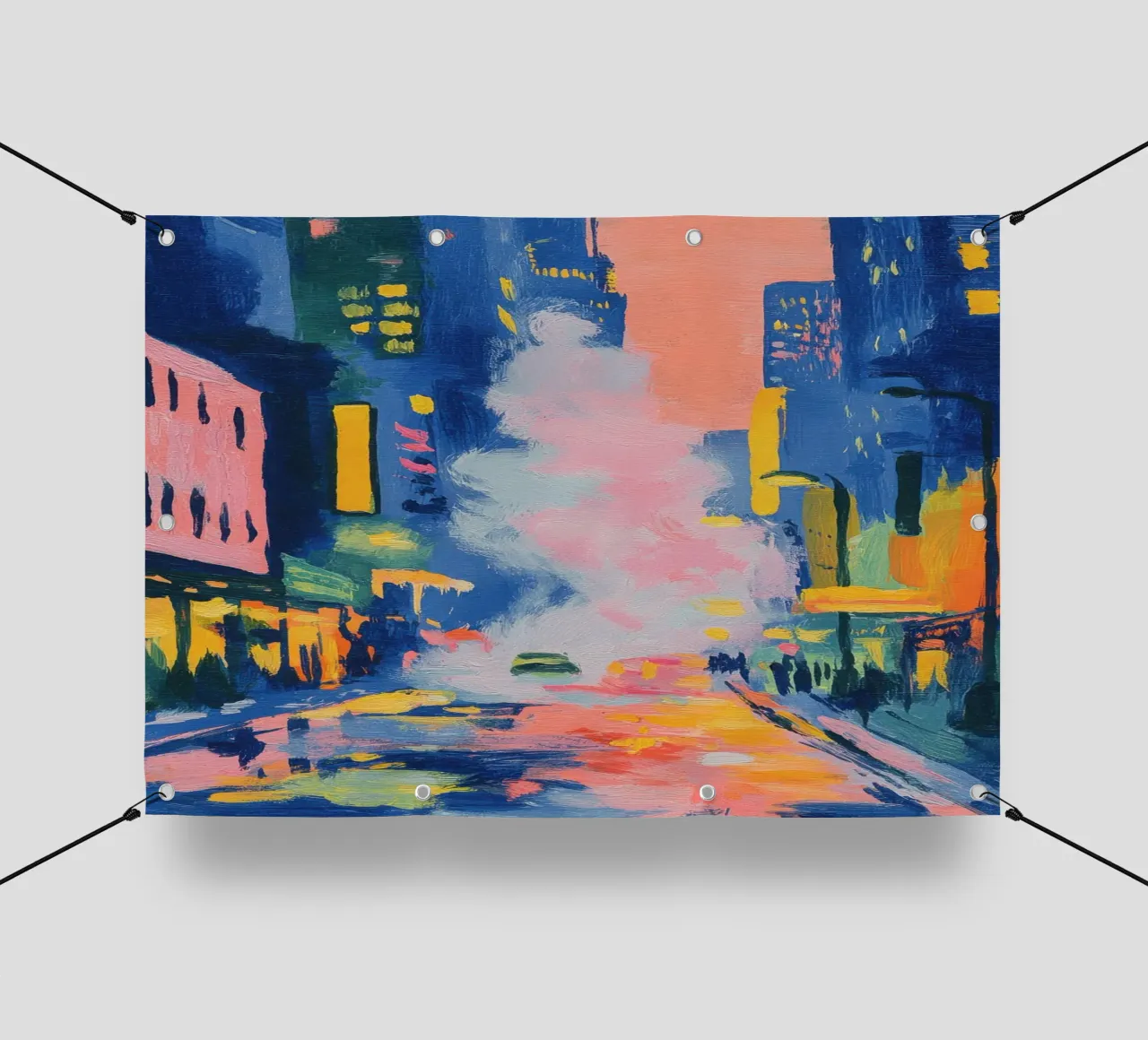 Strada di New York di notte telo in pvc da Nikis Art Studio