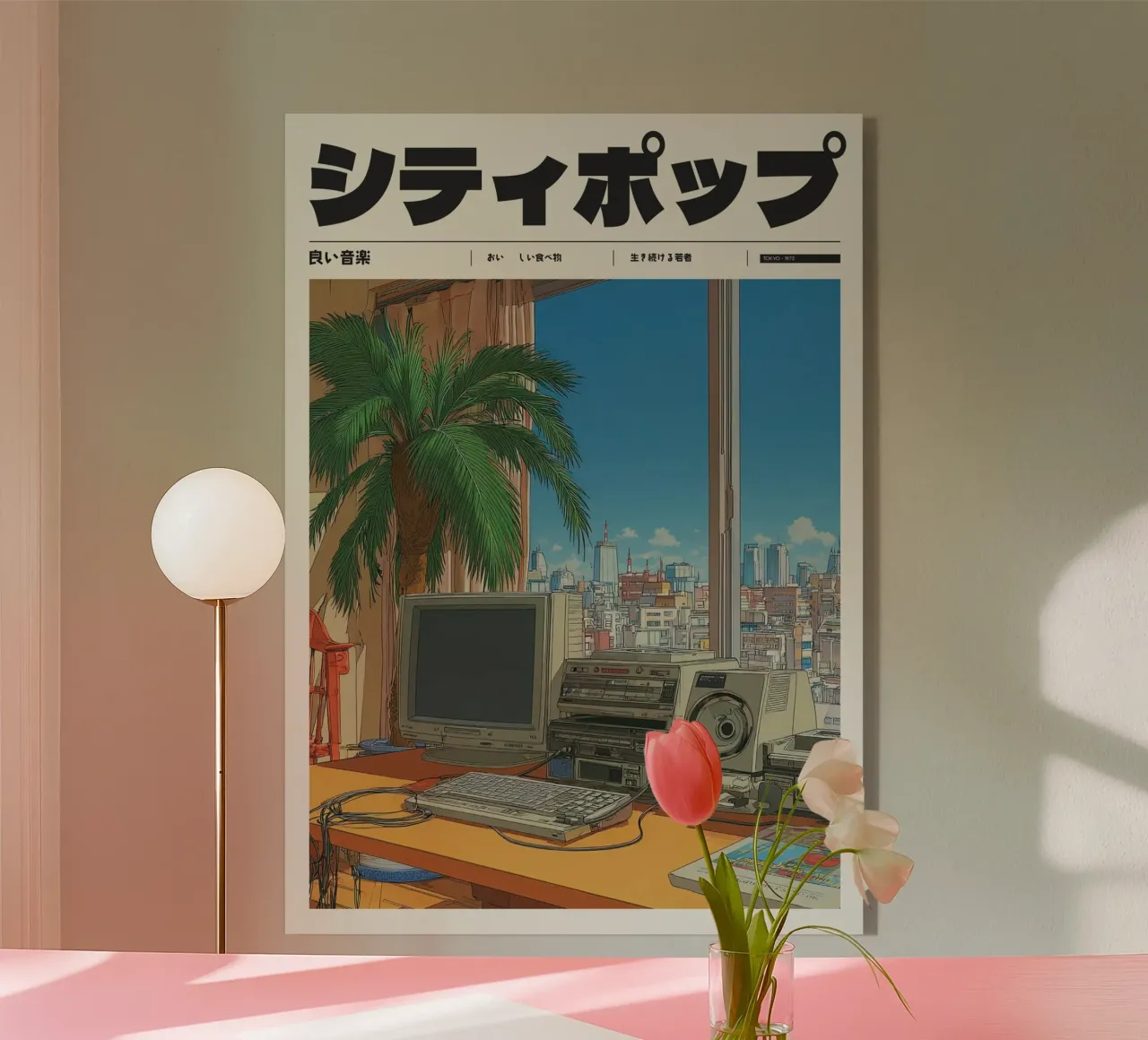 Retro Japanese City Pop Desk View 80s Tech plexiglass da Bakara