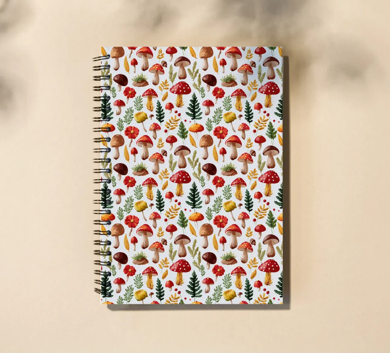 Autumn - Mushrooms, forest, pattern spiral notebook by Hightown Design