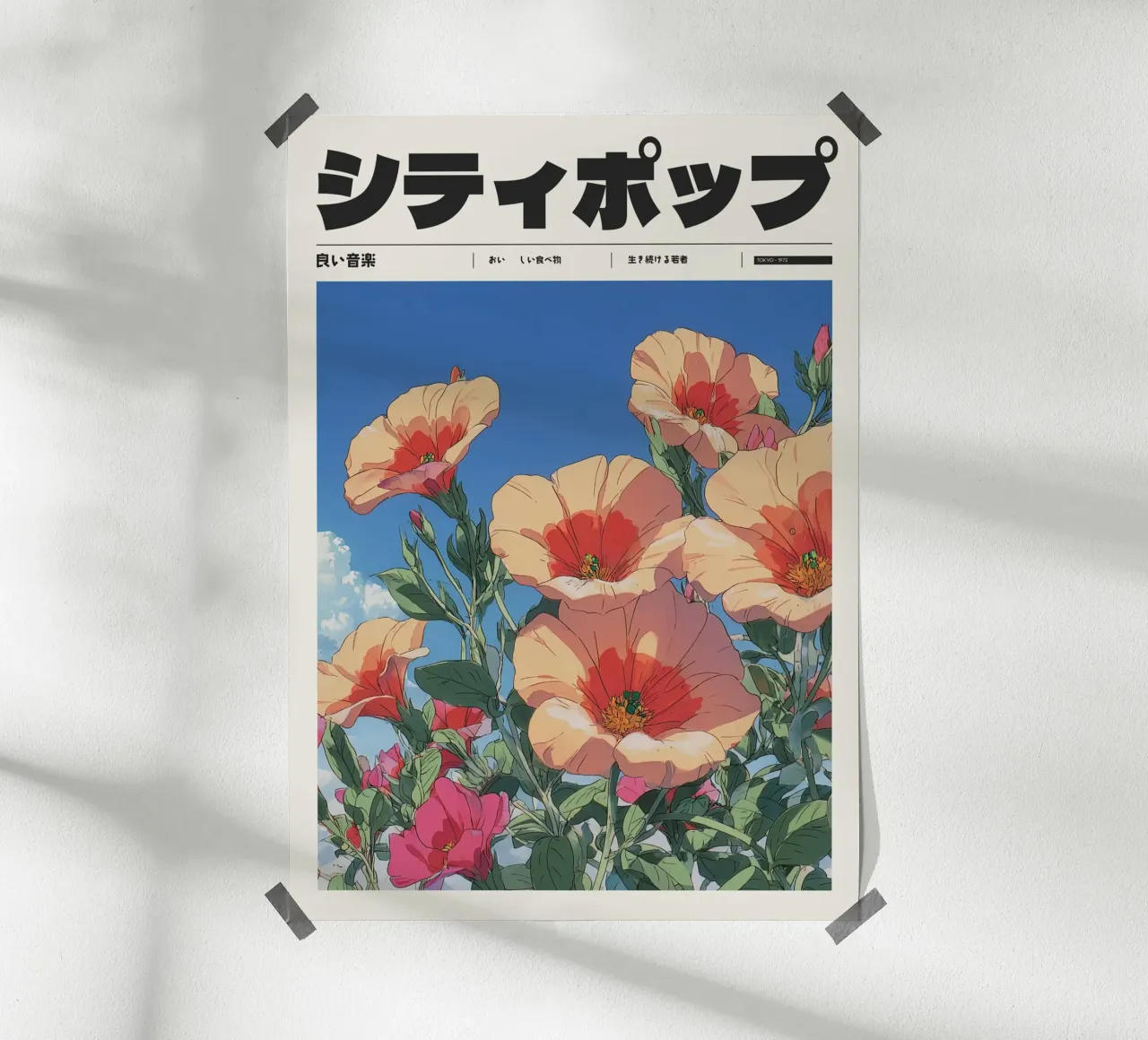 Poster retrò giapponese di città pop floreale in stile Ghibli carta hahnemühle da Bakara