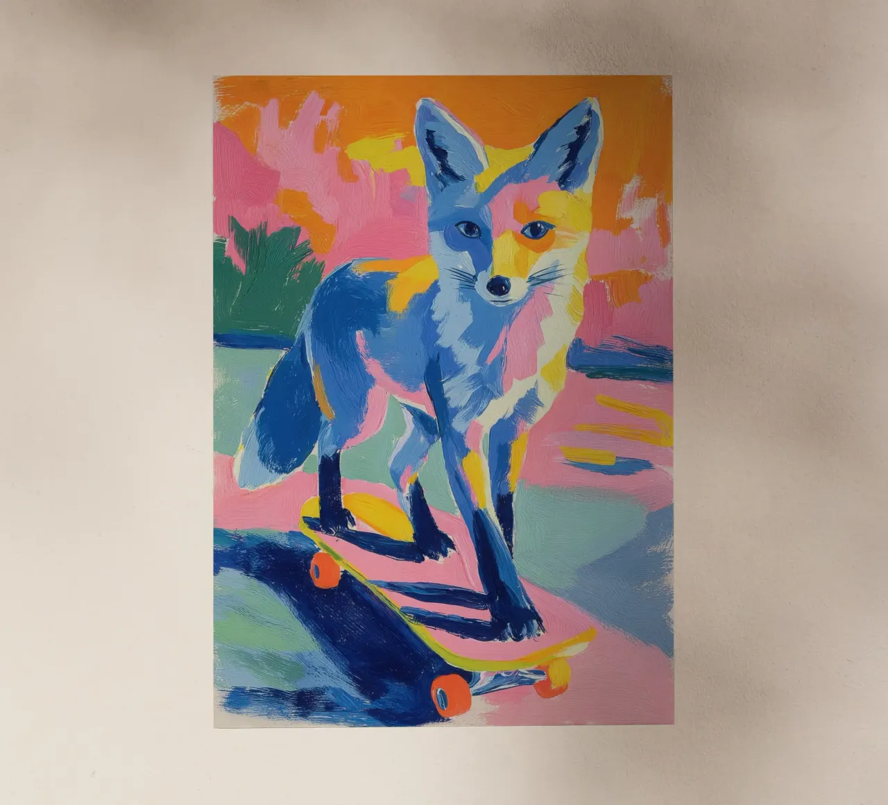 Volpe blu su skateboard pellicola backlit da Nikis Art Studio