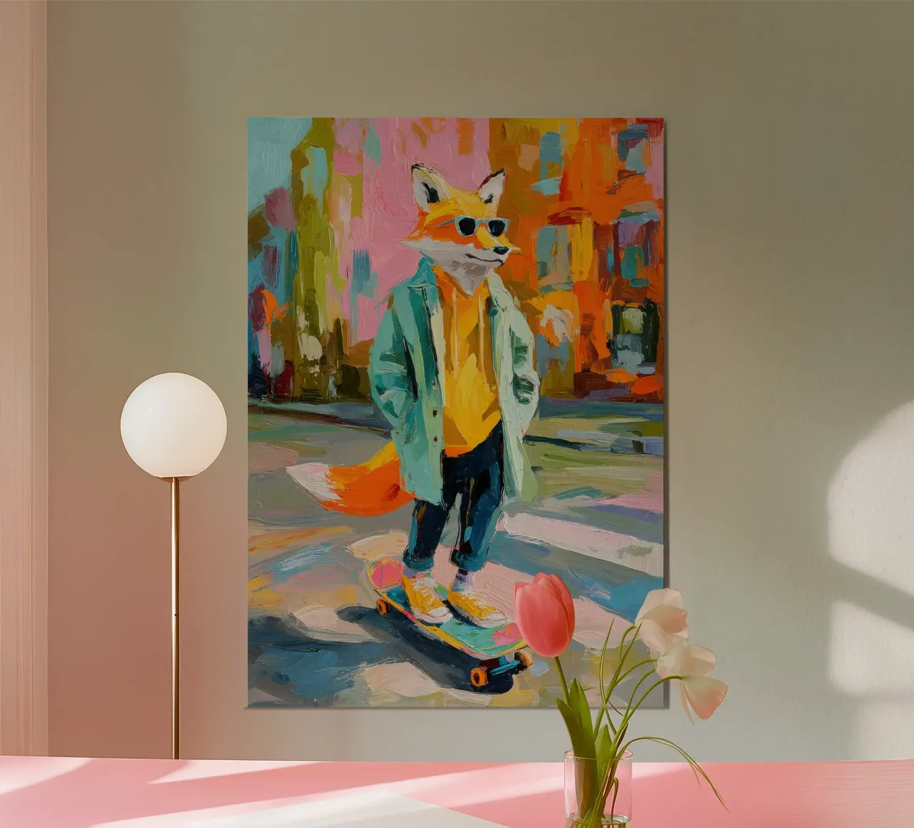 Volpe cool su uno skateboard carta hahnemühle da Nikis Art Studio