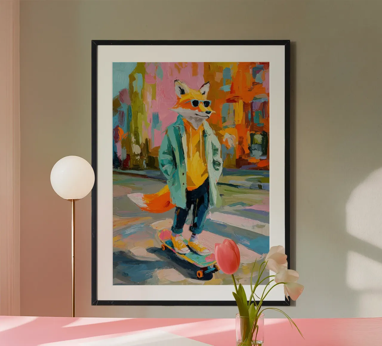Volpe cool su uno skateboard carta hahnemühle da Nikis Art Studio