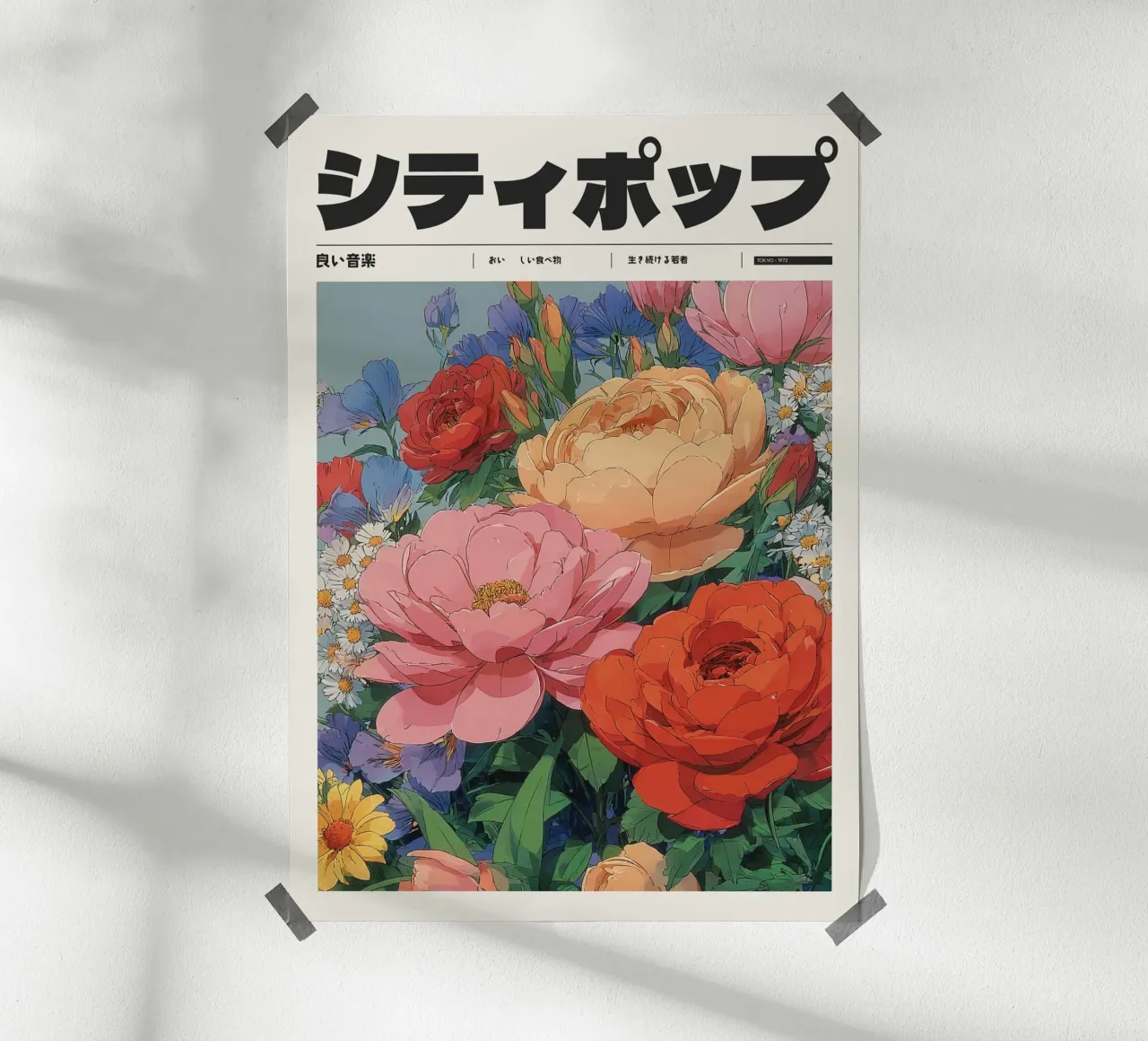 Poster retrò giapponese di città pop floreale in stile Ghibli carta hahnemühle da Bakara