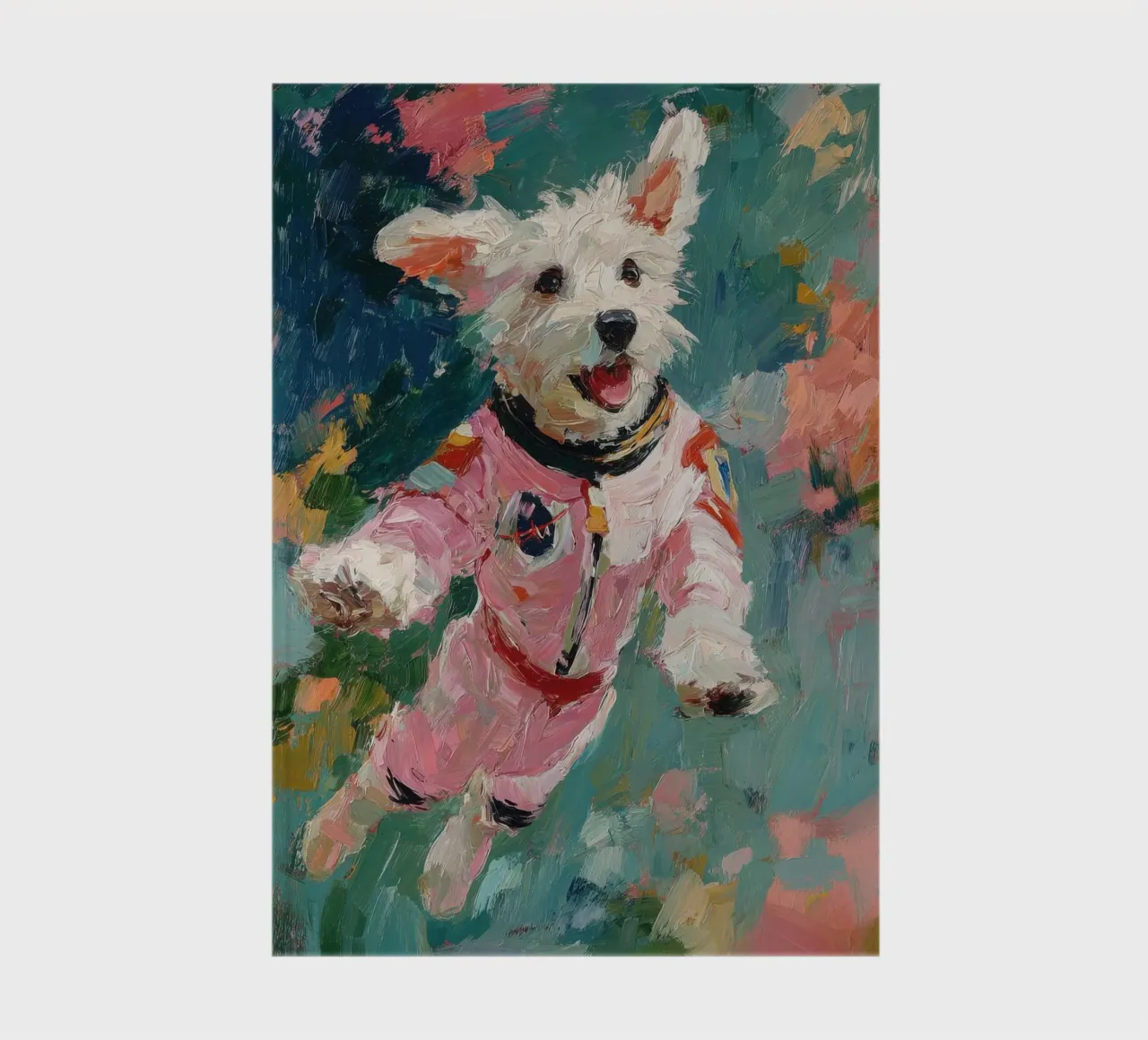Chien blanc en combinaison spatiale carnet de notes de Nikis Art Studio