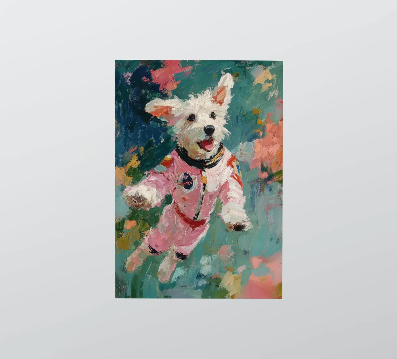 Chien blanc en combinaison spatiale autocollant de Nikis Art Studio