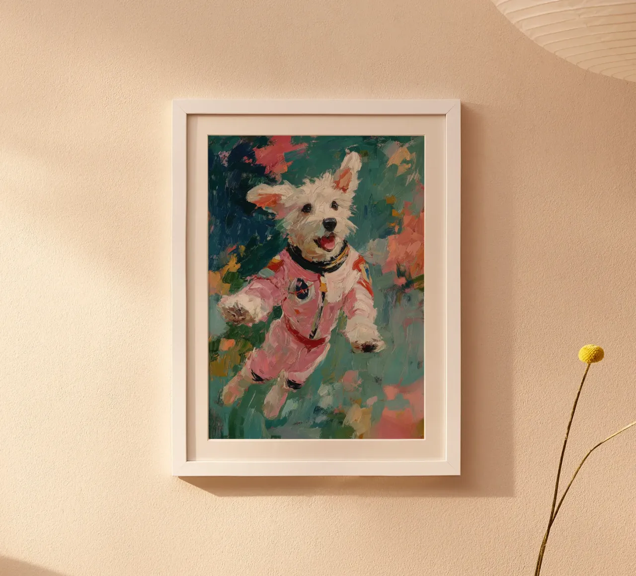 White dog in a spacesuit hahnemühle by Nikis Art Studio