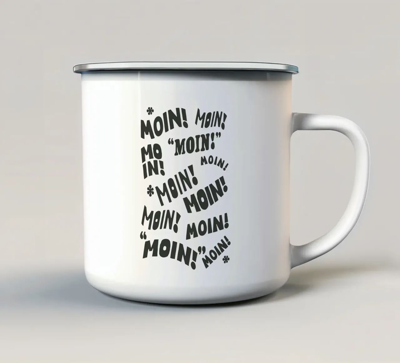 Moin! Tipografia tedesca Stampa Tipografia tedesca Design tazza in smalto da THE MOTIVATED TYPE