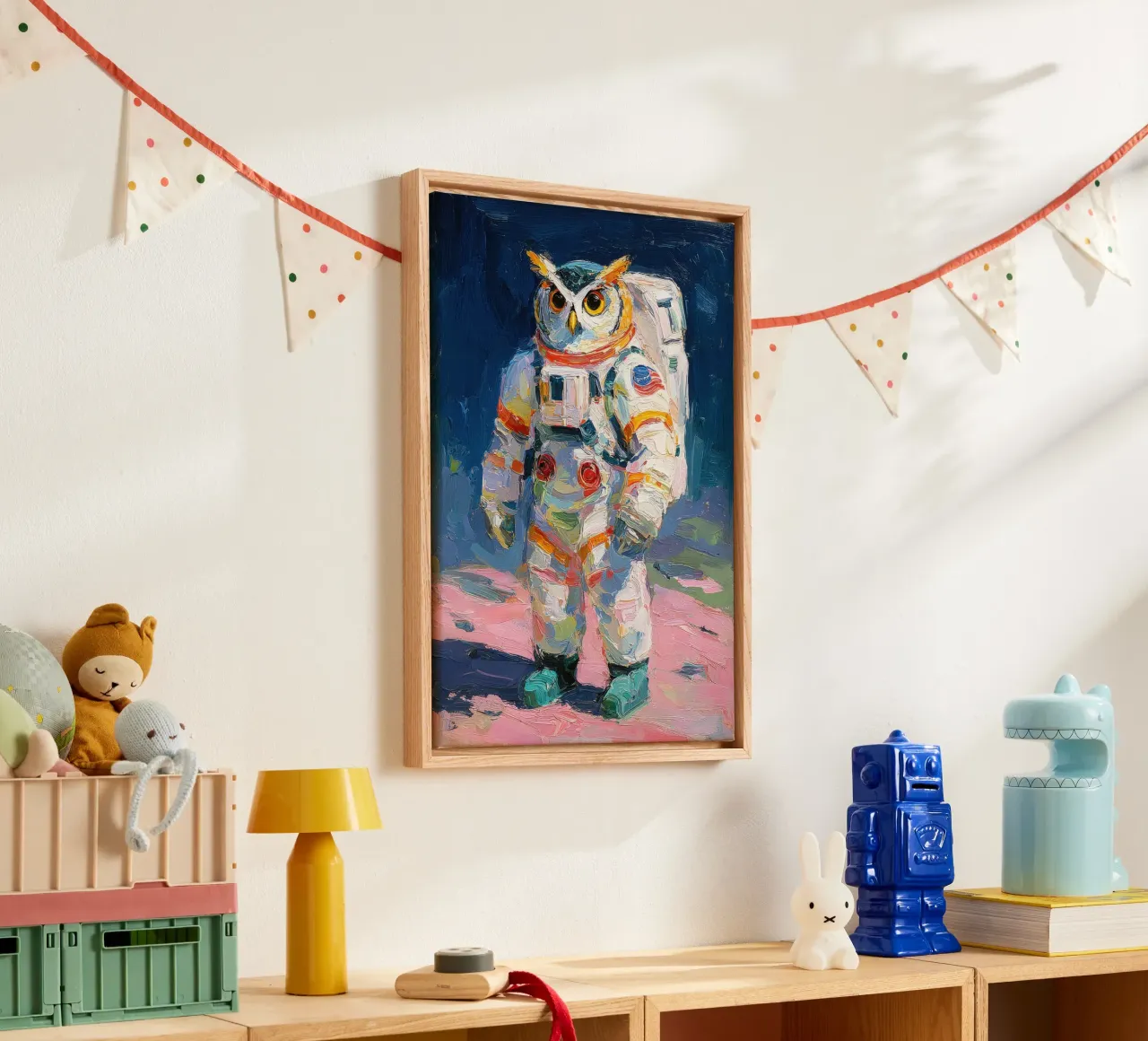 Eule im Raumanzug Leinwand von Nikis Art Studio