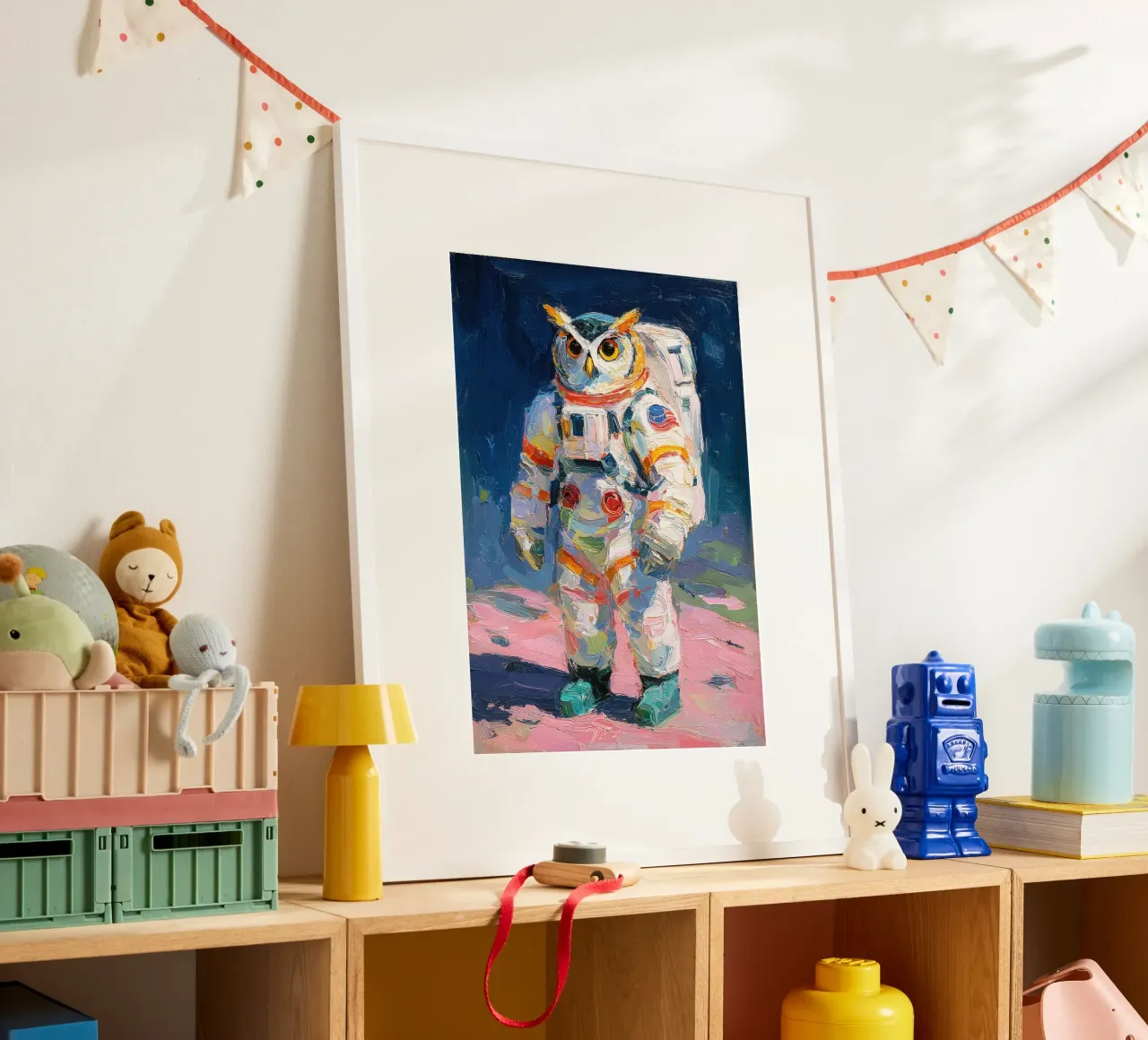 Uil in ruimtepak hahnemühle van Nikis Art Studio