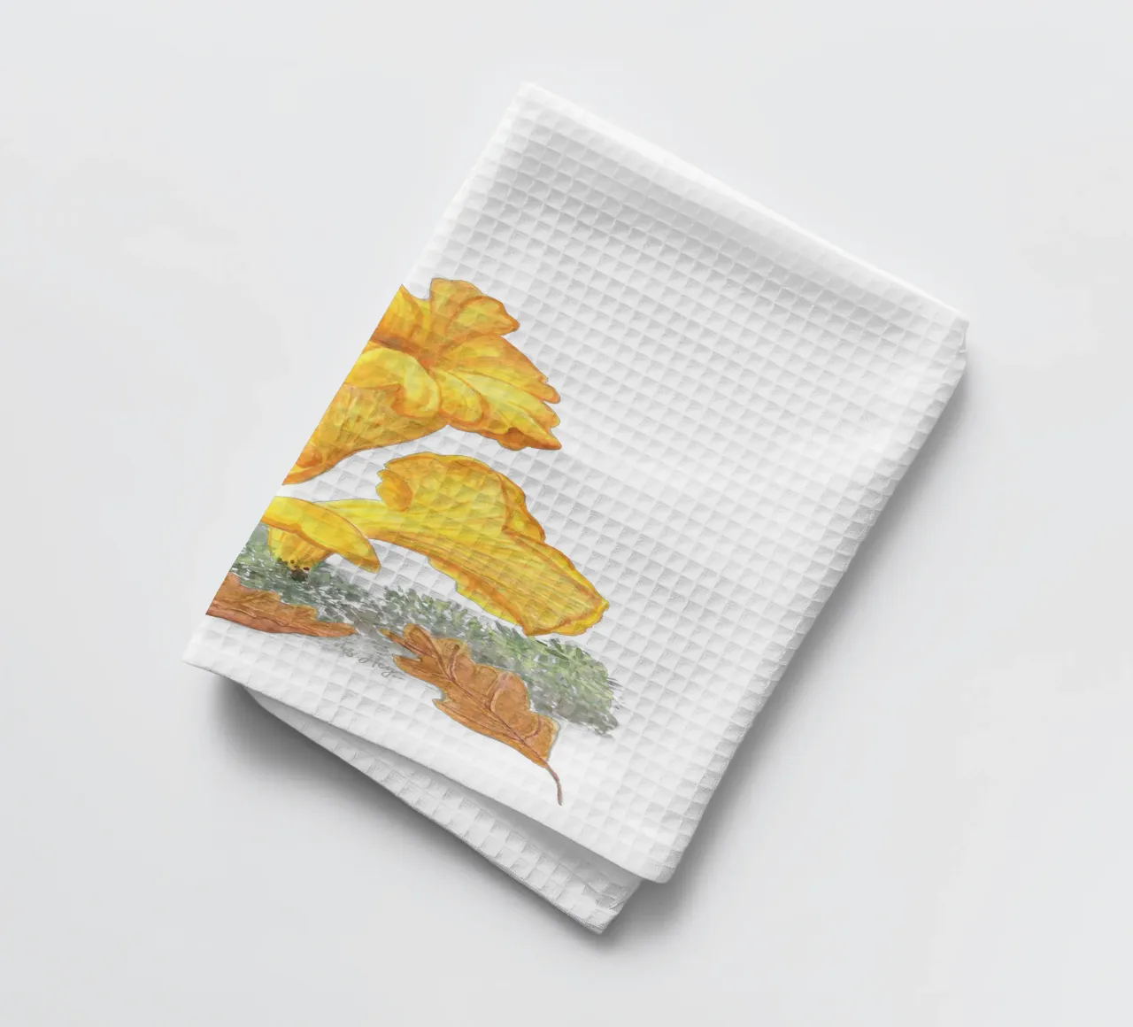 Chanterelle - Hand Painted Mushroom Illustration tea towel by ms.Hey! textildesign