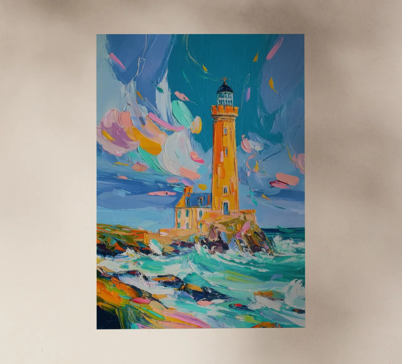 Faro colorato in riva al mare pellicola backlit da Nikis Art Studio