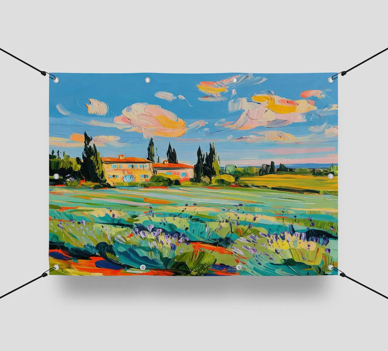 Paesaggio toscano con casa telo in pvc da ArtByNiki