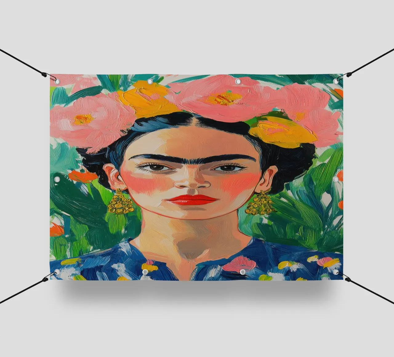 Frida Kahlo con fiori telo in pvc da Fantasias Florales