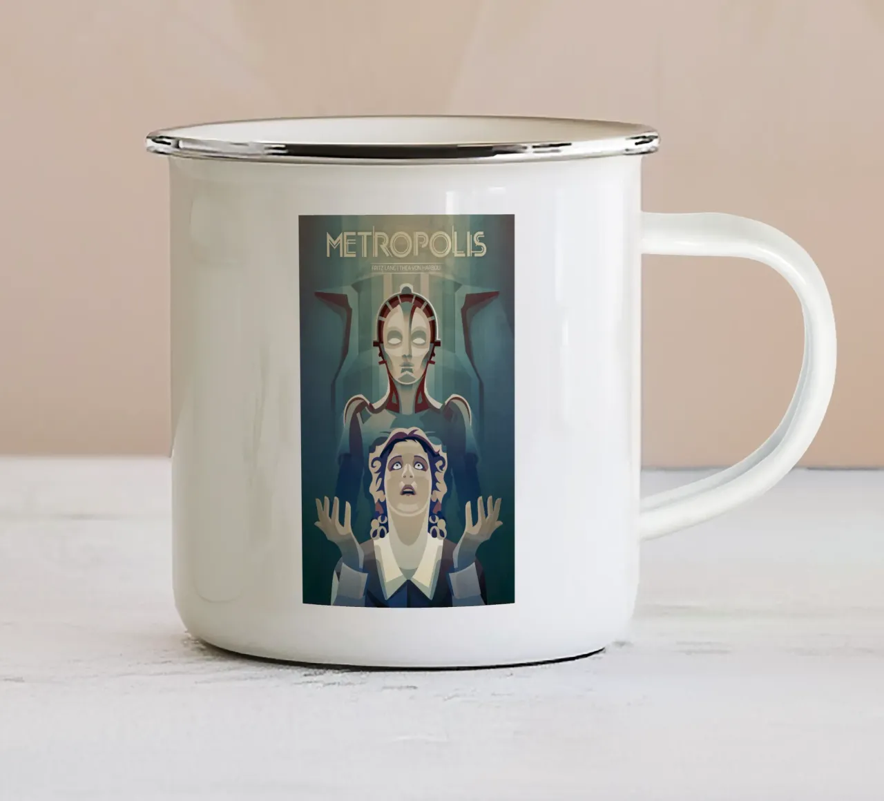 Metropolis retro filmposter emaille mok van ThorBrush