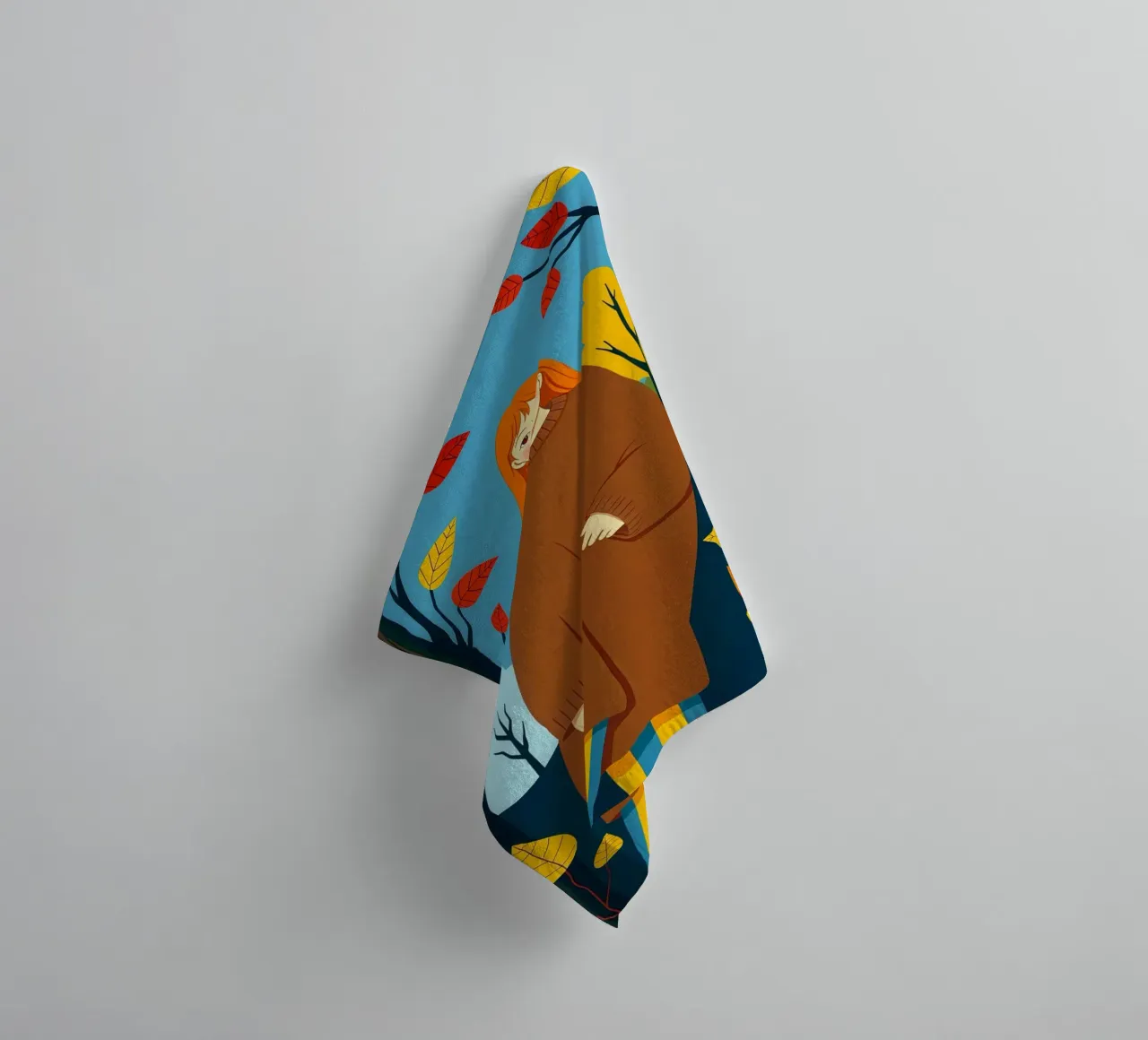 Donna che indossa un accogliente maglione in autunno e nella stagione autunnale asciugamano da bagno da ARTOMATIC