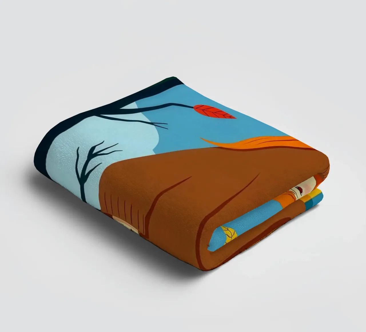 Donna che indossa un accogliente maglione in autunno e nella stagione autunnale asciugamano da bagno da ARTOMATIC