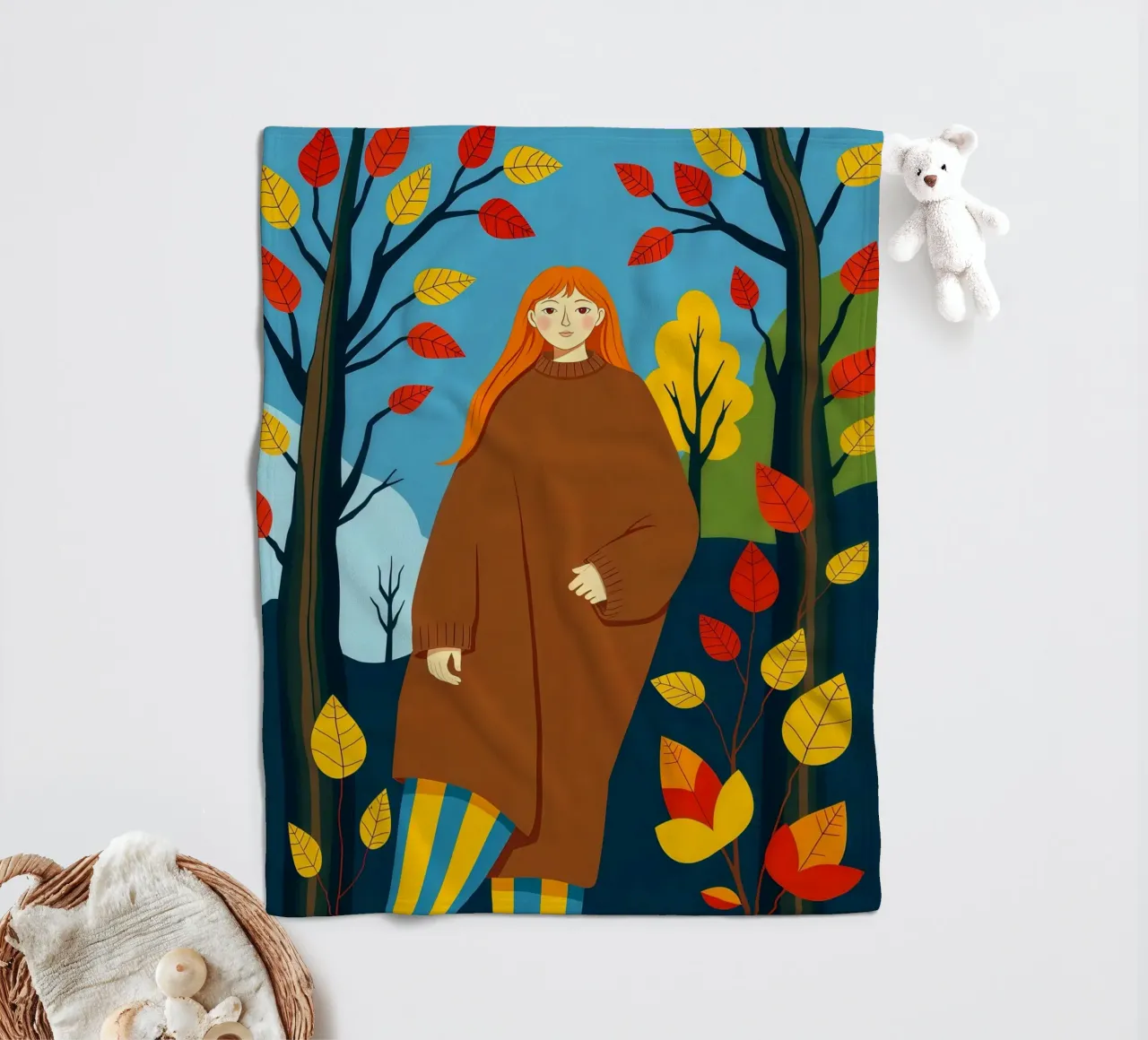 Donna che indossa un accogliente maglione in autunno e nella stagione autunnale coperta in pile da ARTOMATIC