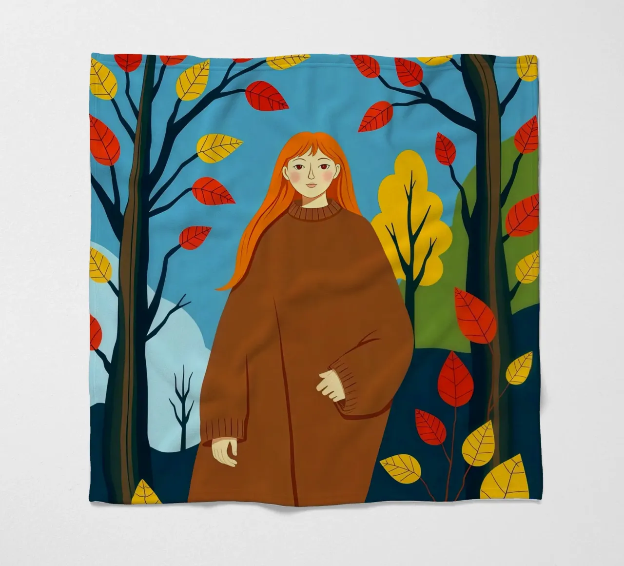 Donna che indossa un accogliente maglione in autunno e nella stagione autunnale coperta in pile da ARTOMATIC