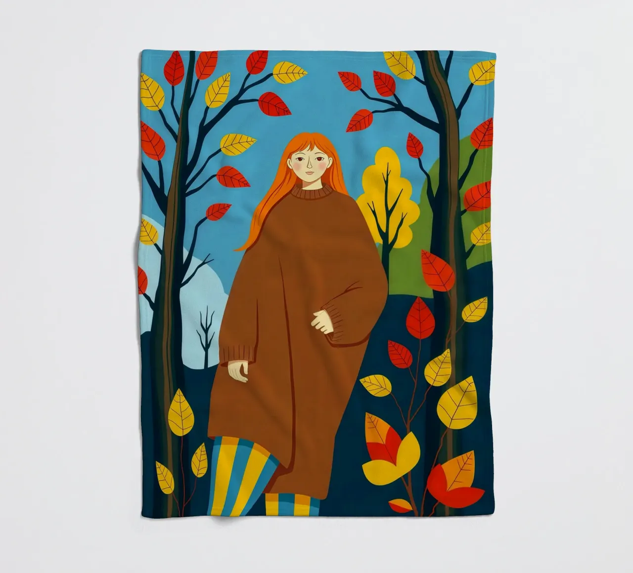 Donna che indossa un accogliente maglione in autunno e nella stagione autunnale coperta in pile da ARTOMATIC