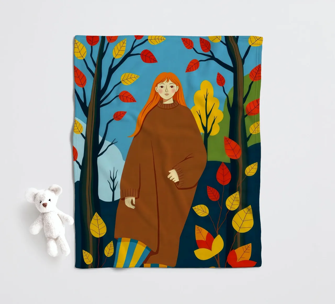 Donna che indossa un accogliente maglione in autunno e nella stagione autunnale coperta in pile da ARTOMATIC