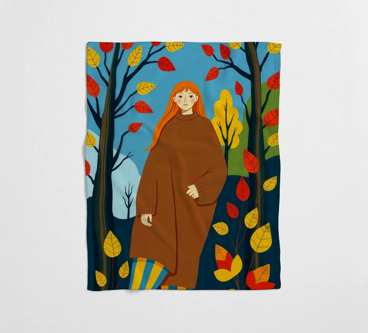 Donna che indossa un accogliente maglione in autunno e nella stagione autunnale coperta in pile da ARTOMATIC